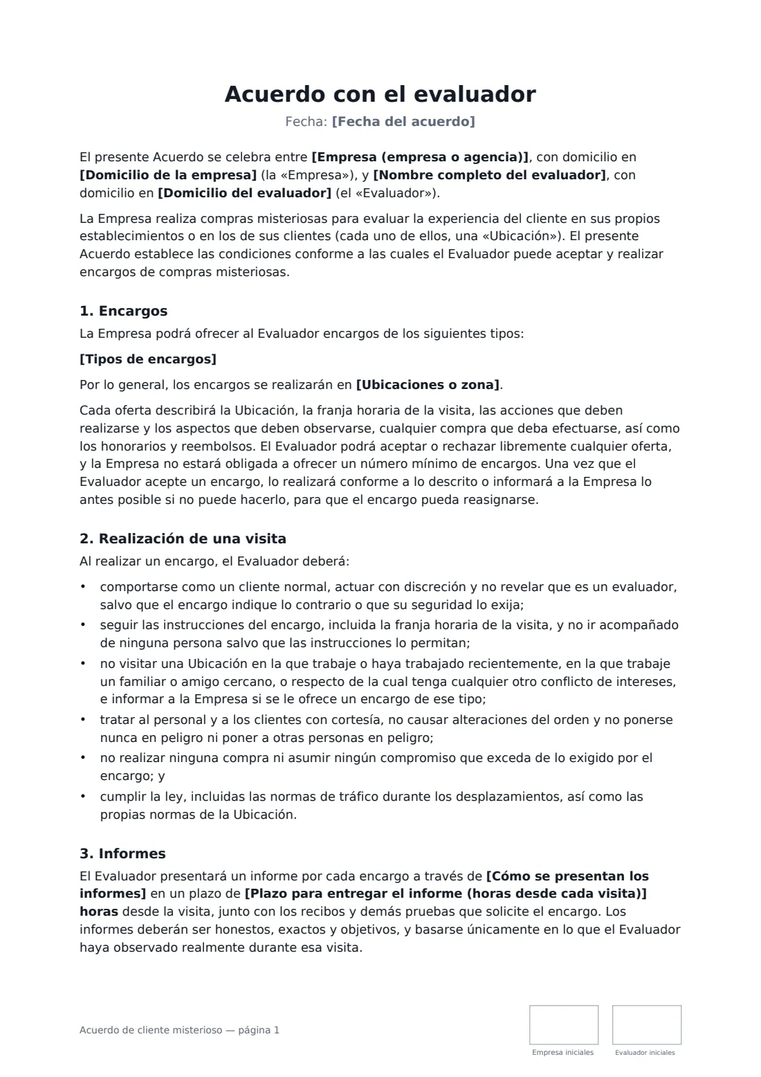 Acuerdo de cliente misterioso: página 1 de 3