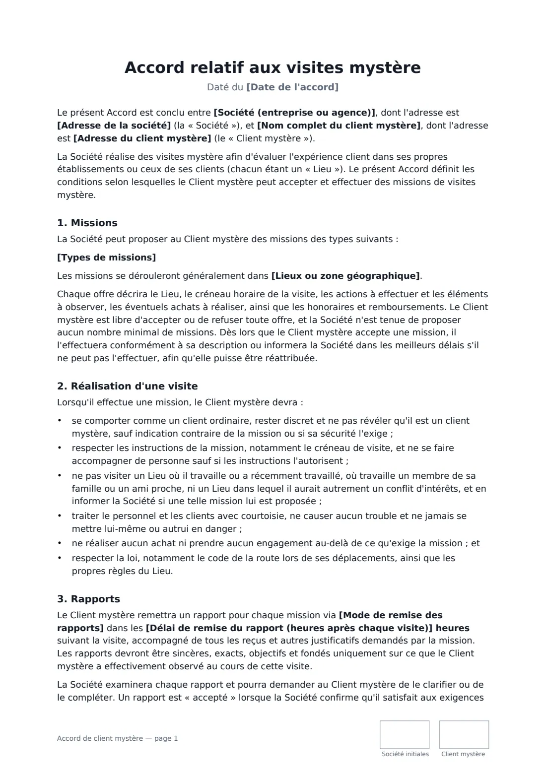 Accord de client mystère — page 1 sur 3
