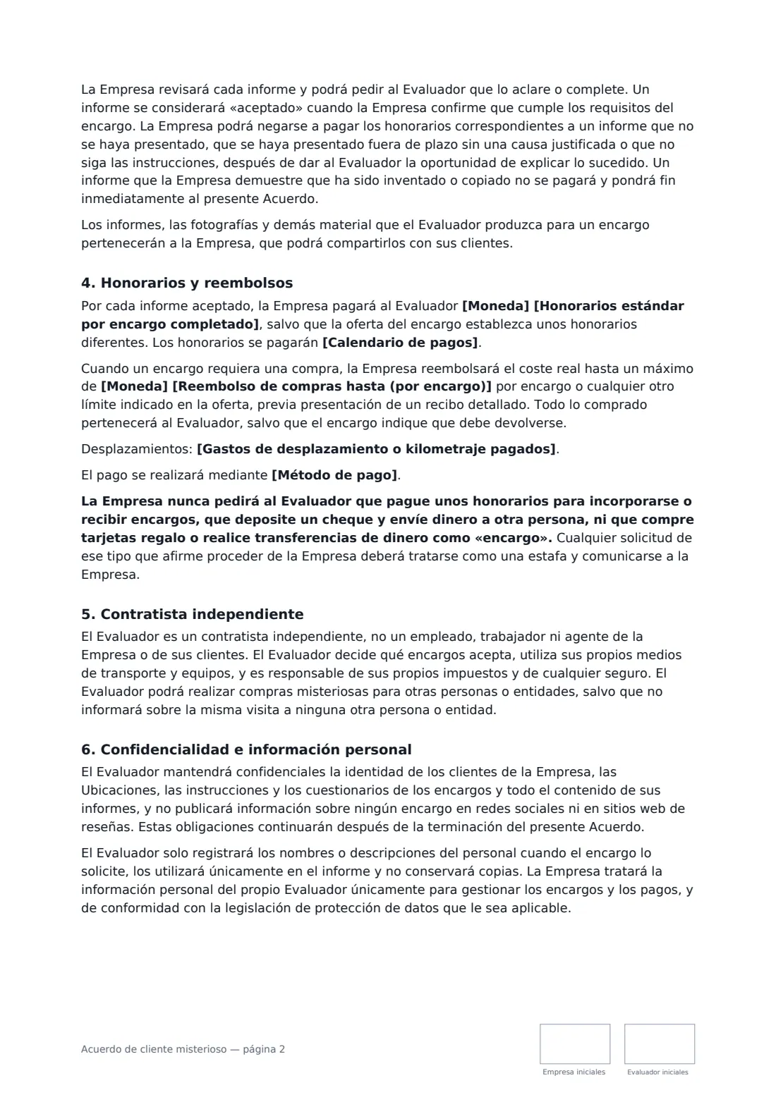 Acuerdo de cliente misterioso: página 2 de 3