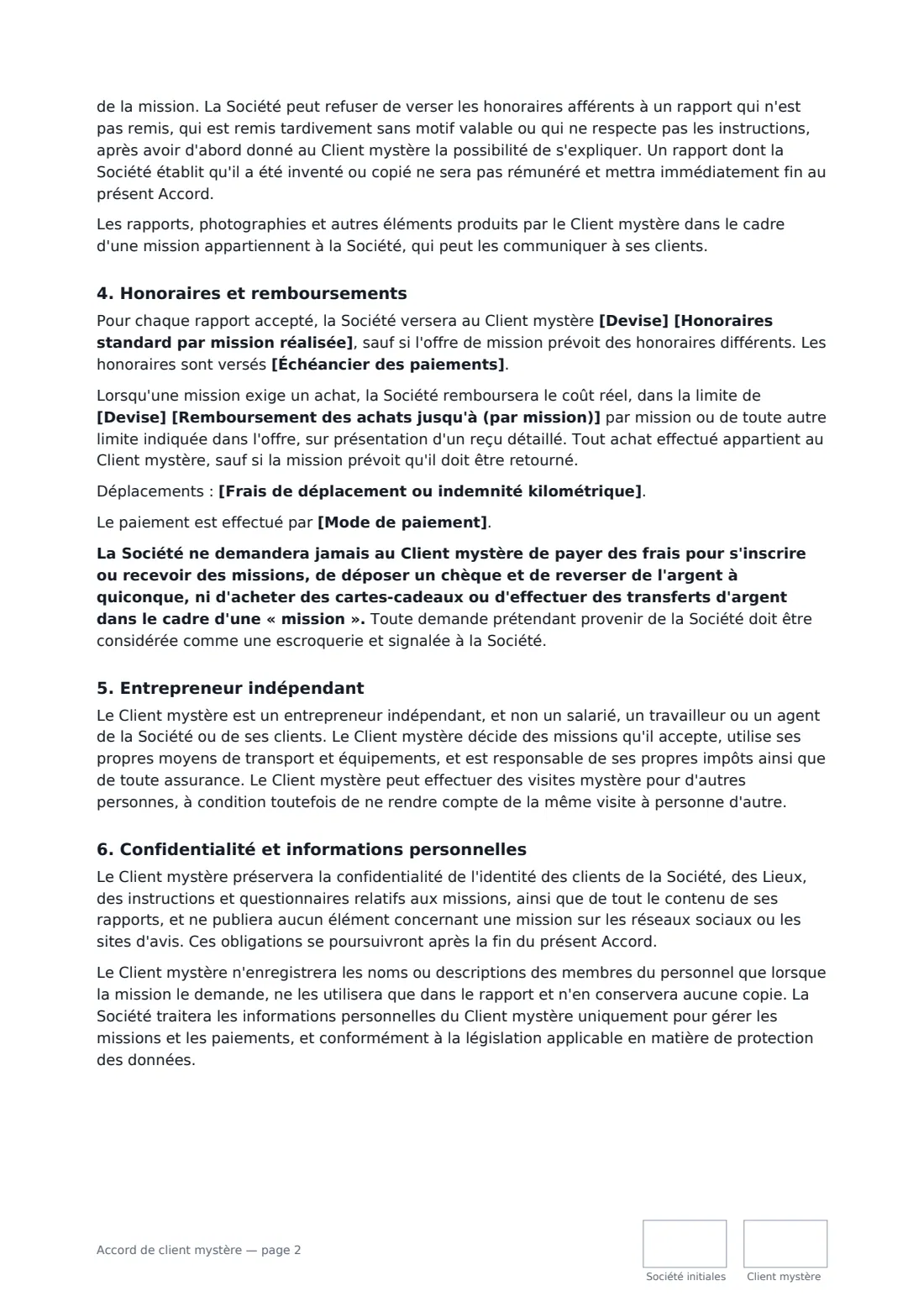 Accord de client mystère — page 2 sur 3