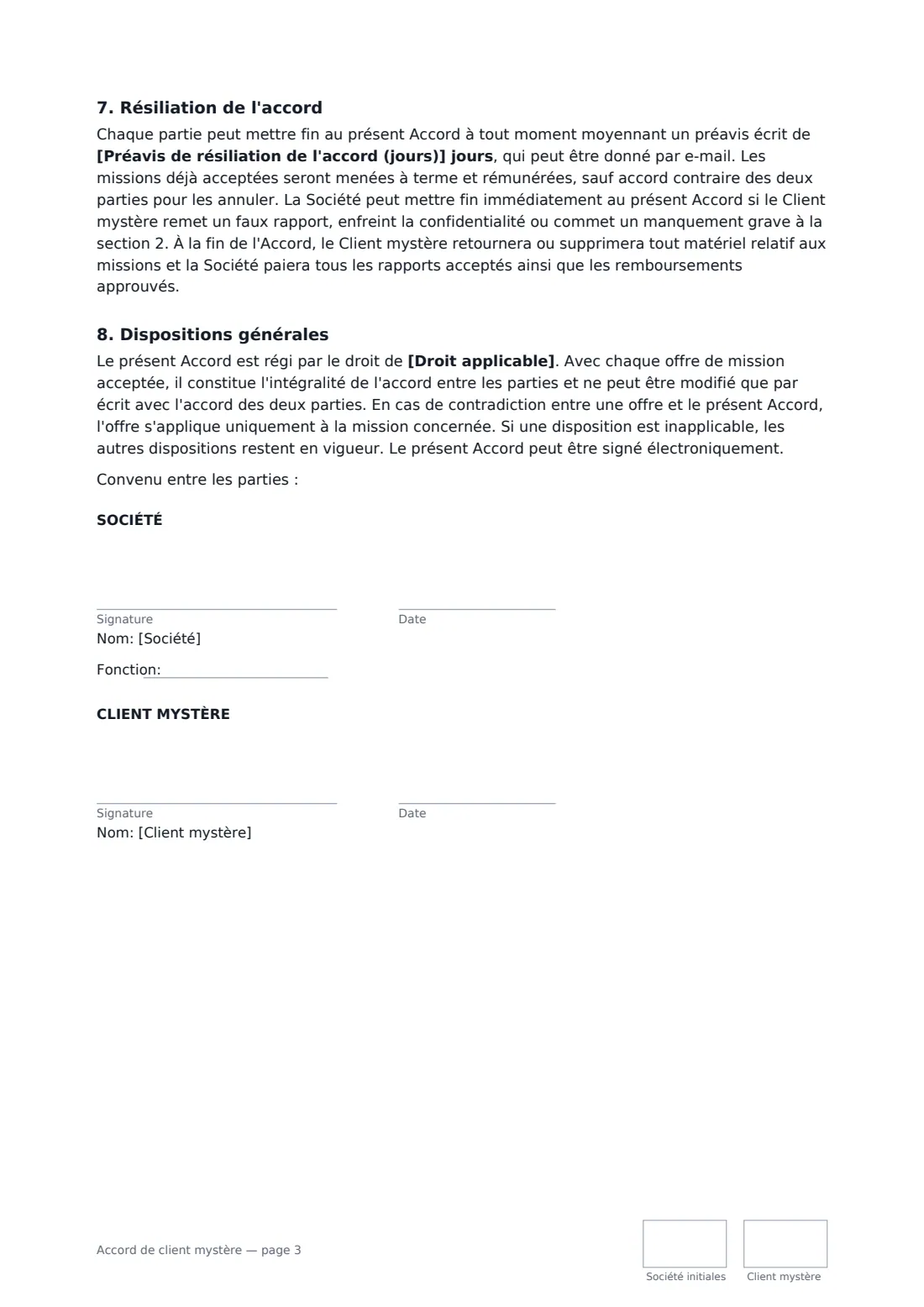 Accord de client mystère — page 3 sur 3