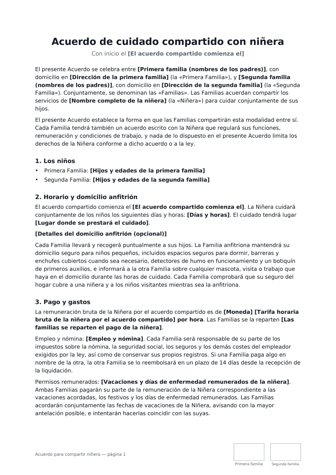 Acuerdo para compartir niñera: página 1 de 3