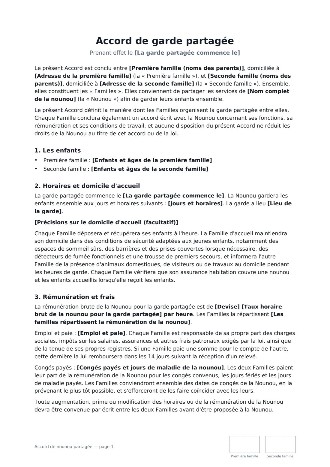 Accord de nounou partagée — page 1 sur 3