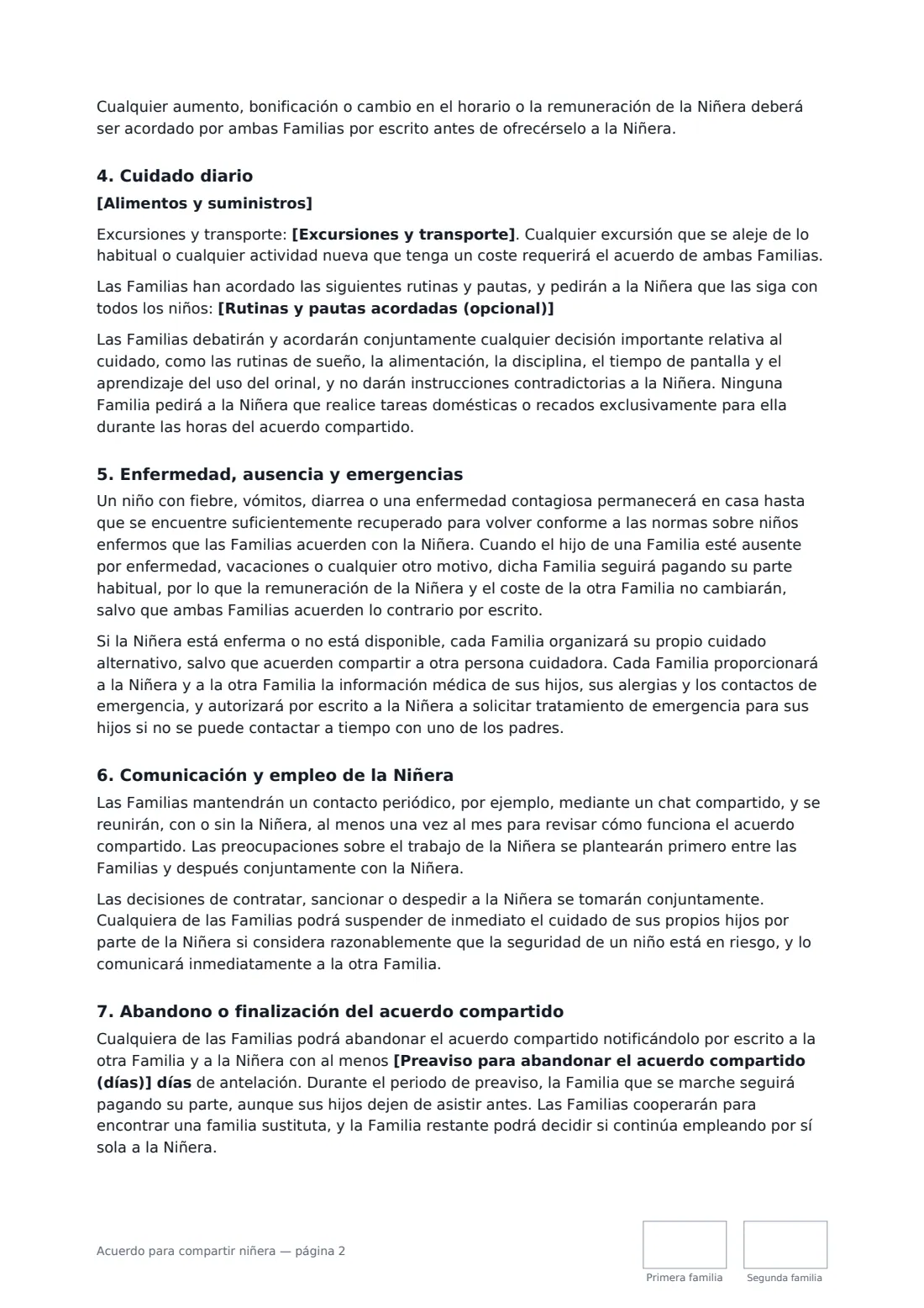 Acuerdo para compartir niñera: página 2 de 3
