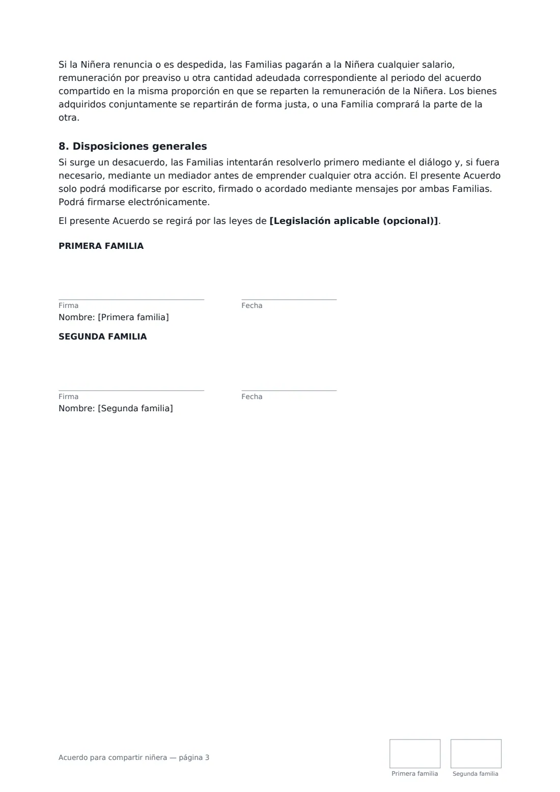 Acuerdo para compartir niñera: página 3 de 3