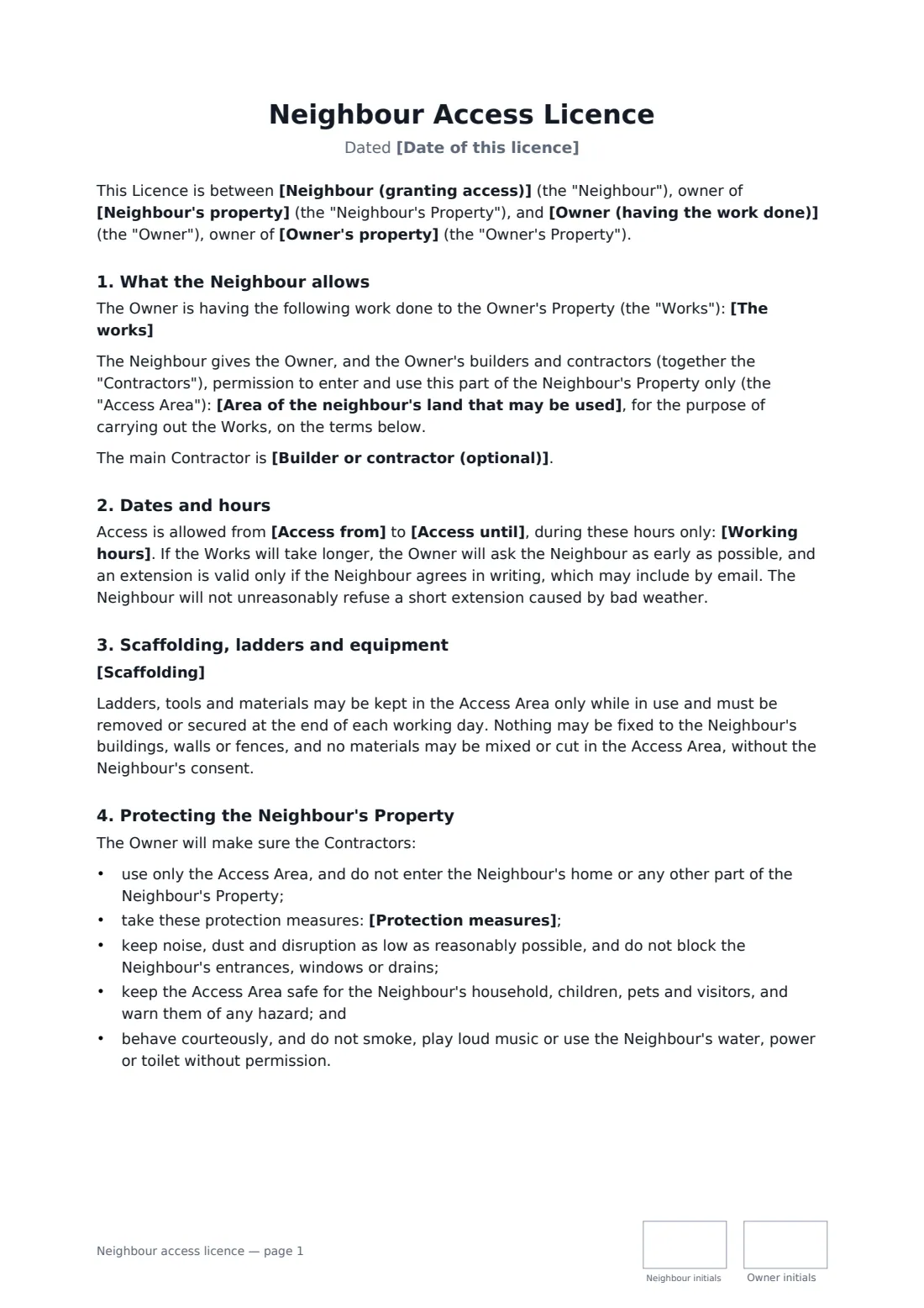 Neighbour access licence — page 1 of 3