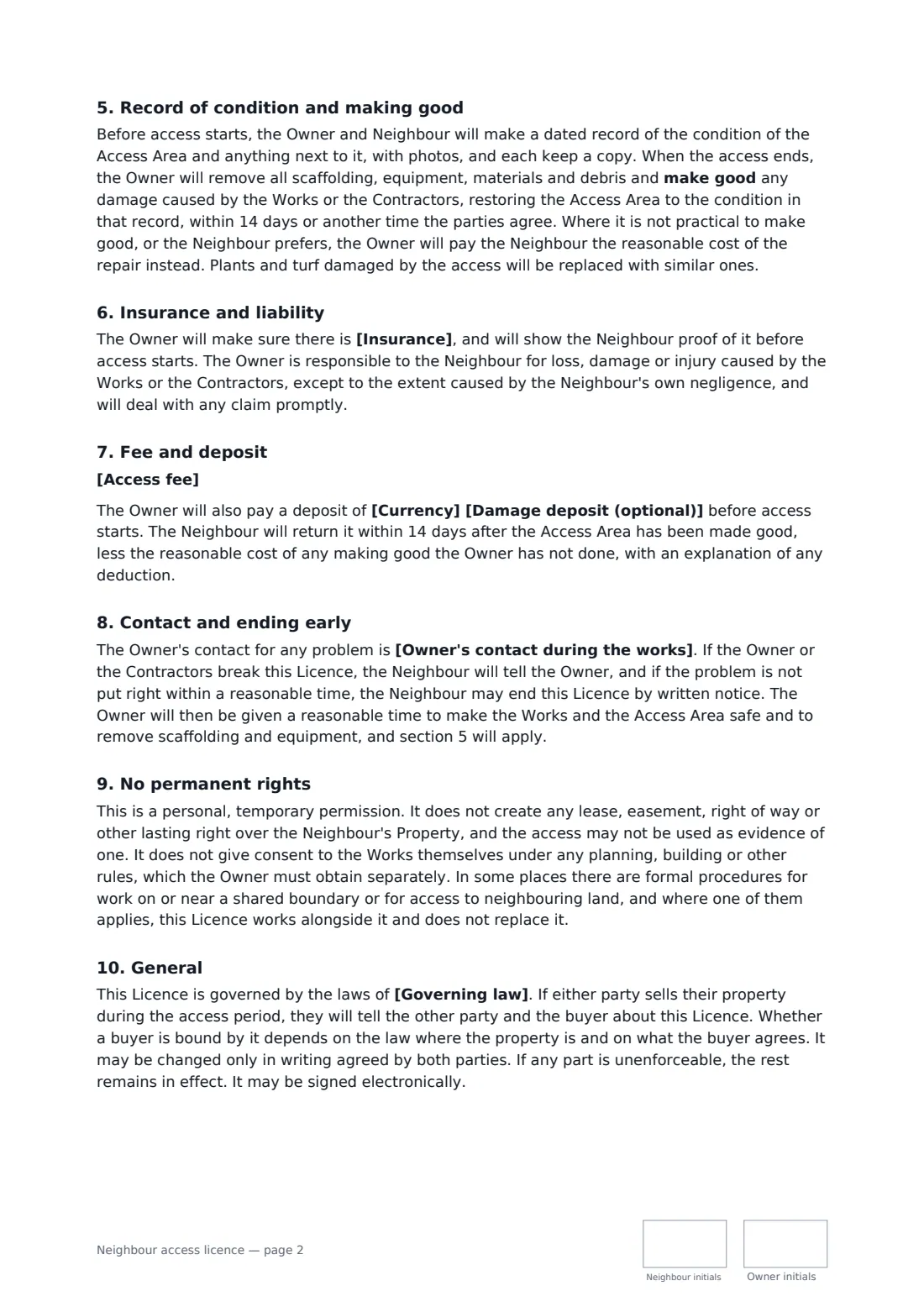 Neighbour access licence — page 2 of 3