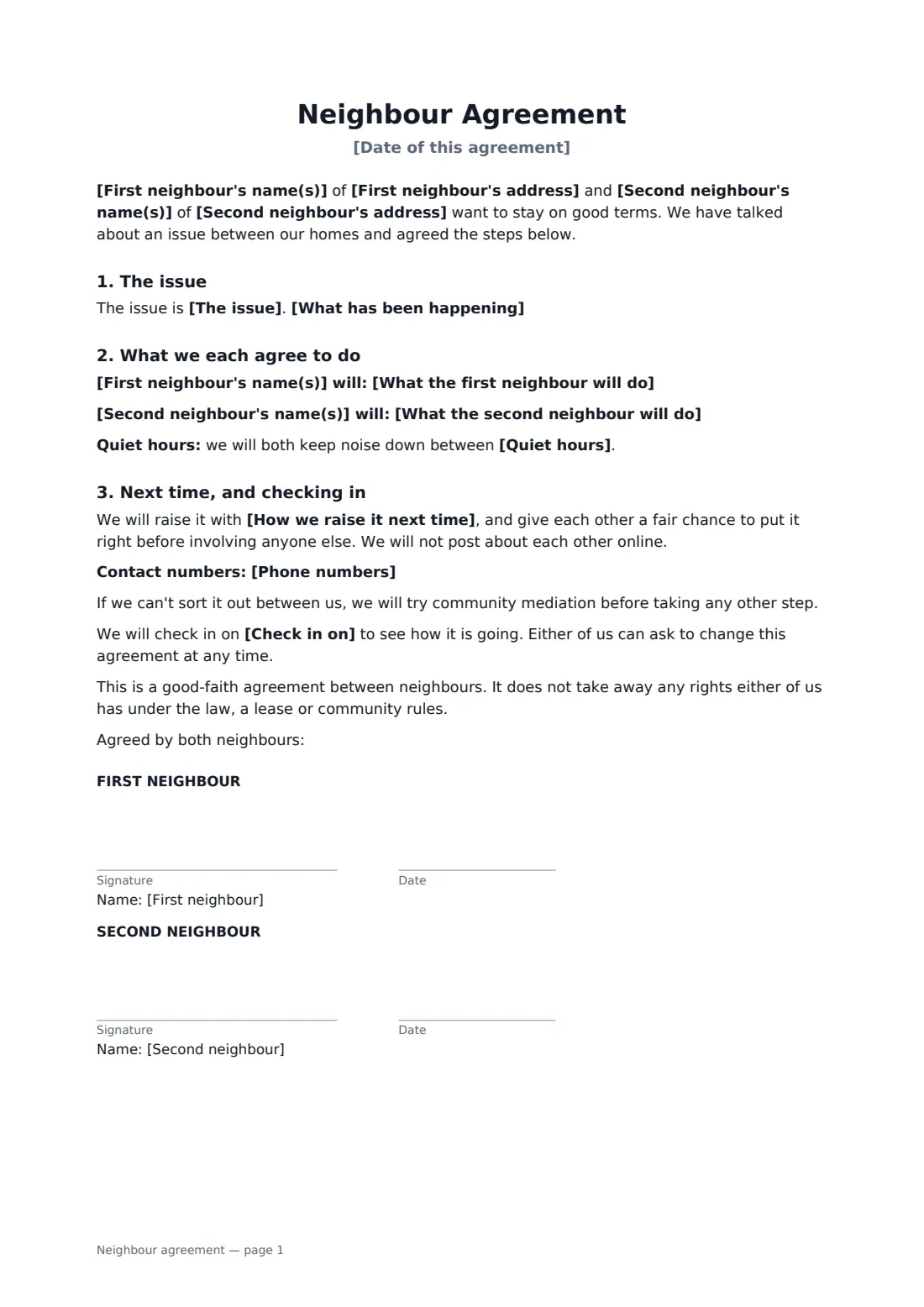 Neighbour agreement — page 1 of 1
