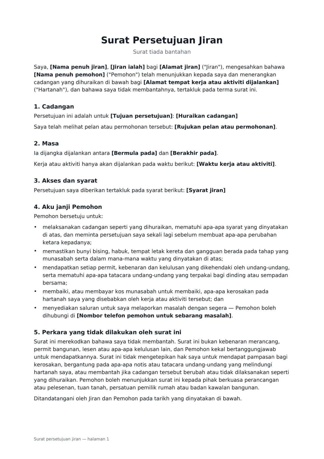 Surat persetujuan jiran — halaman 1 daripada 2