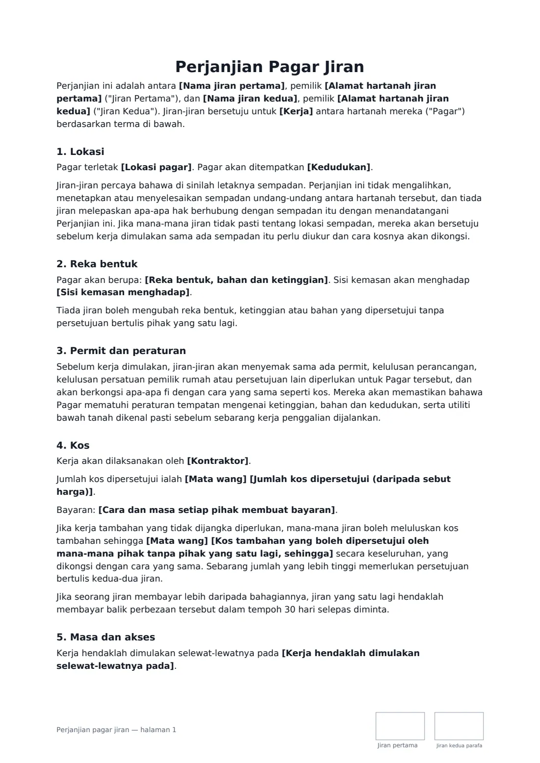 Perjanjian pagar jiran — halaman 1 daripada 3