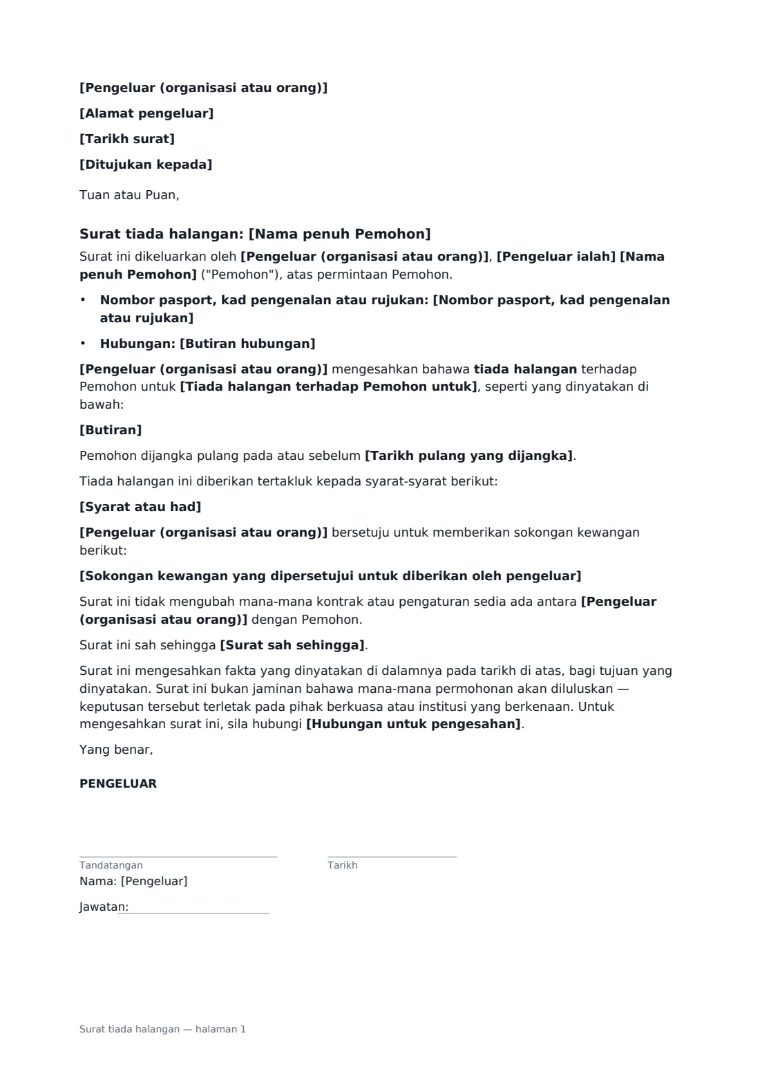 Surat tiada halangan — halaman 1 daripada 1