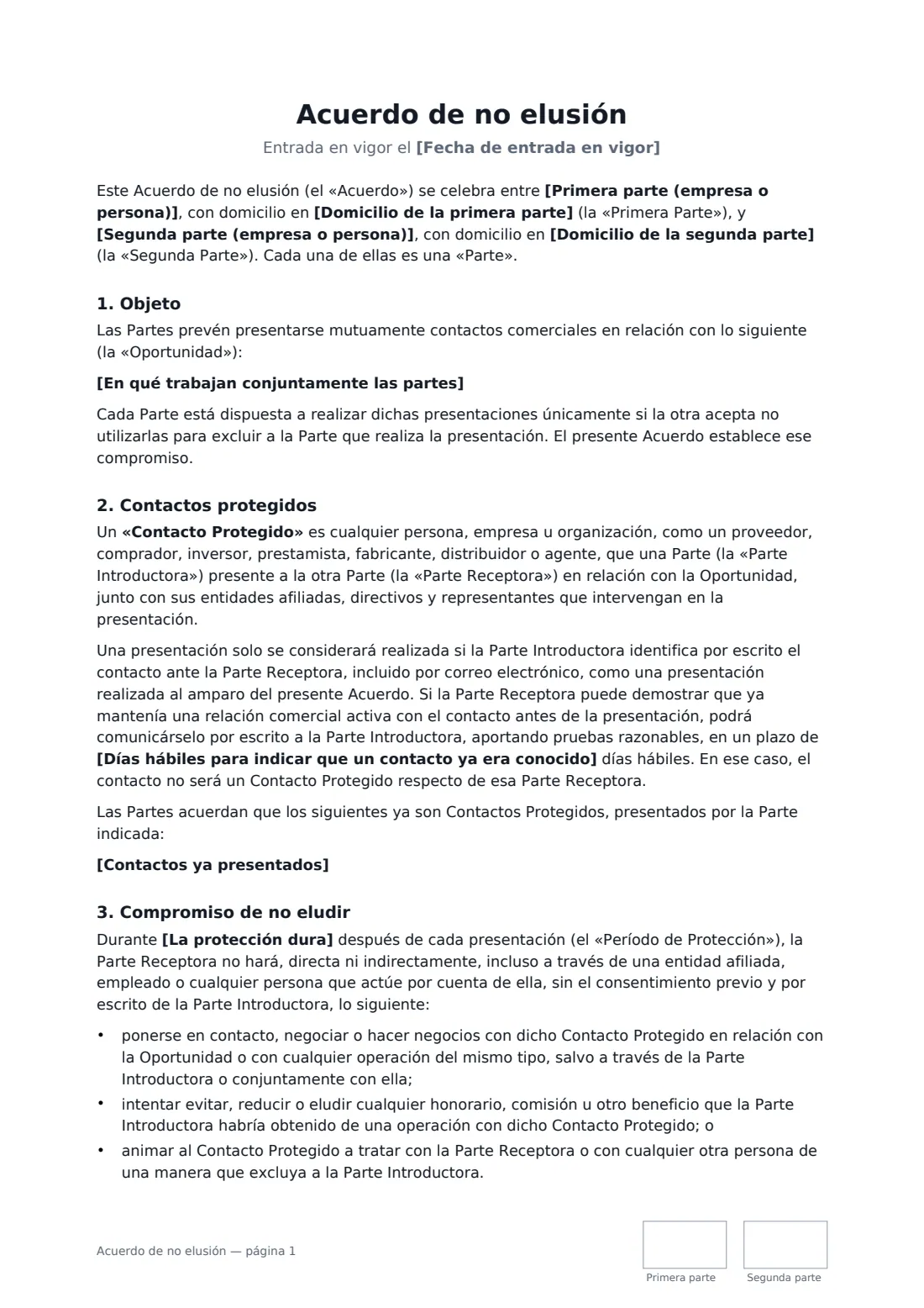 Acuerdo de no elusión: página 1 de 3