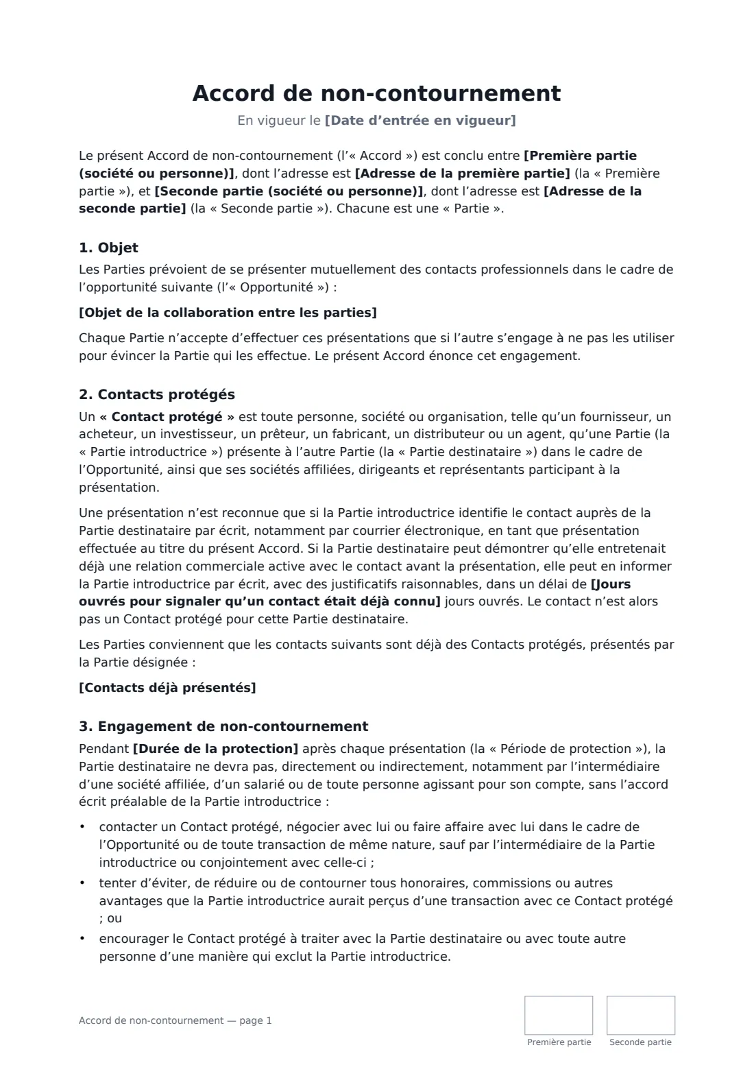 Accord de non-contournement — page 1 sur 3