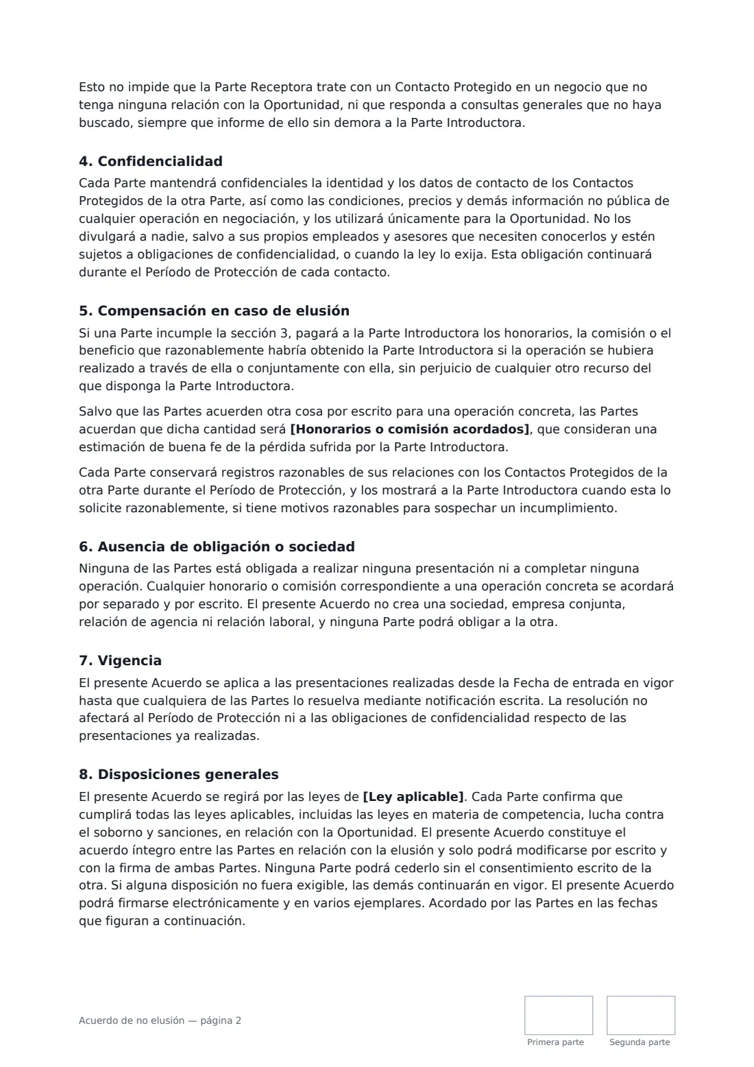 Acuerdo de no elusión: página 2 de 3