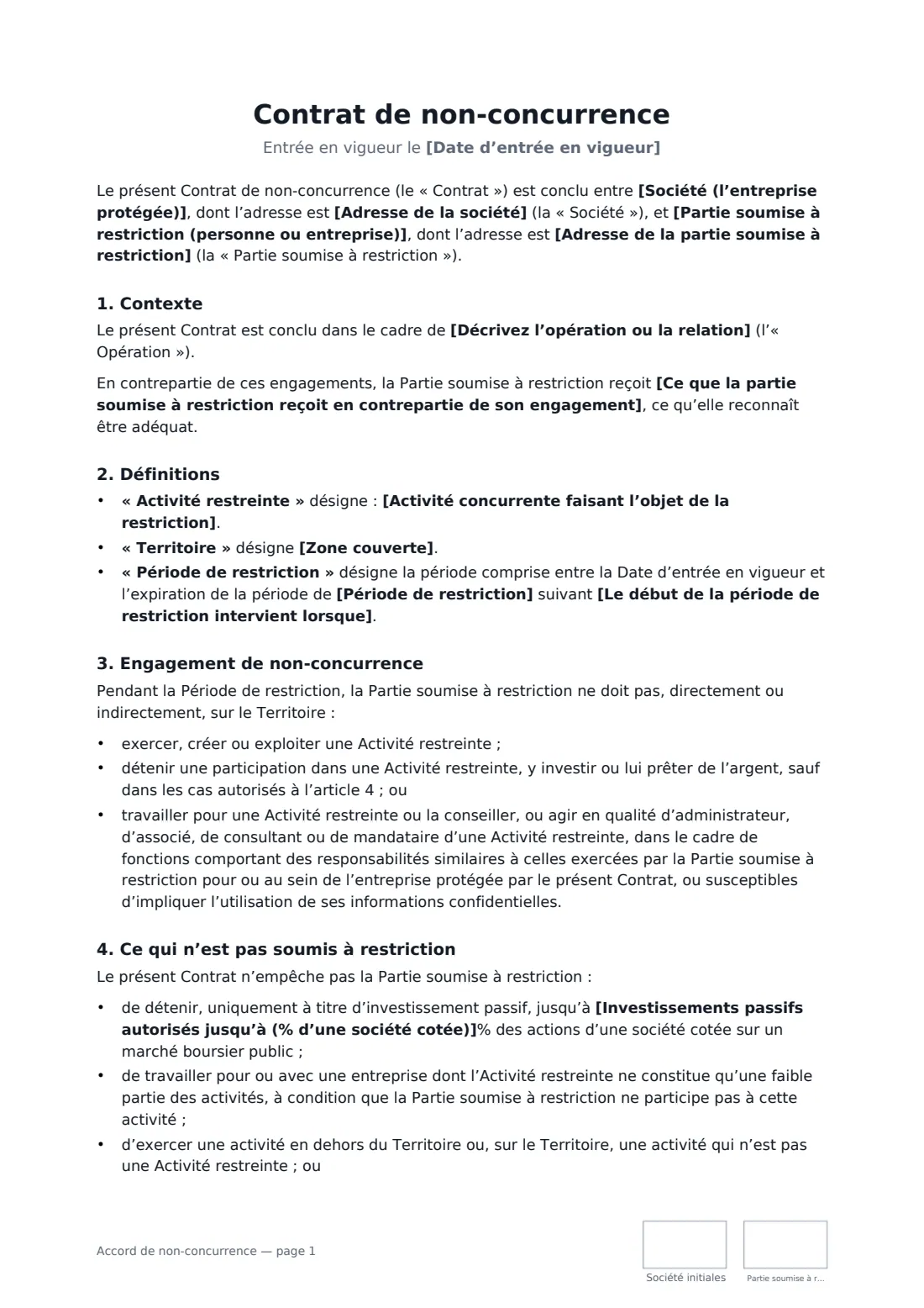 Accord de non-concurrence — page 1 sur 3