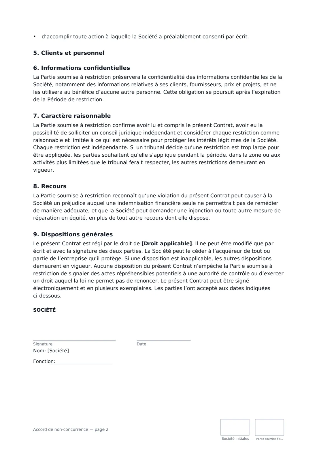 Accord de non-concurrence — page 2 sur 3