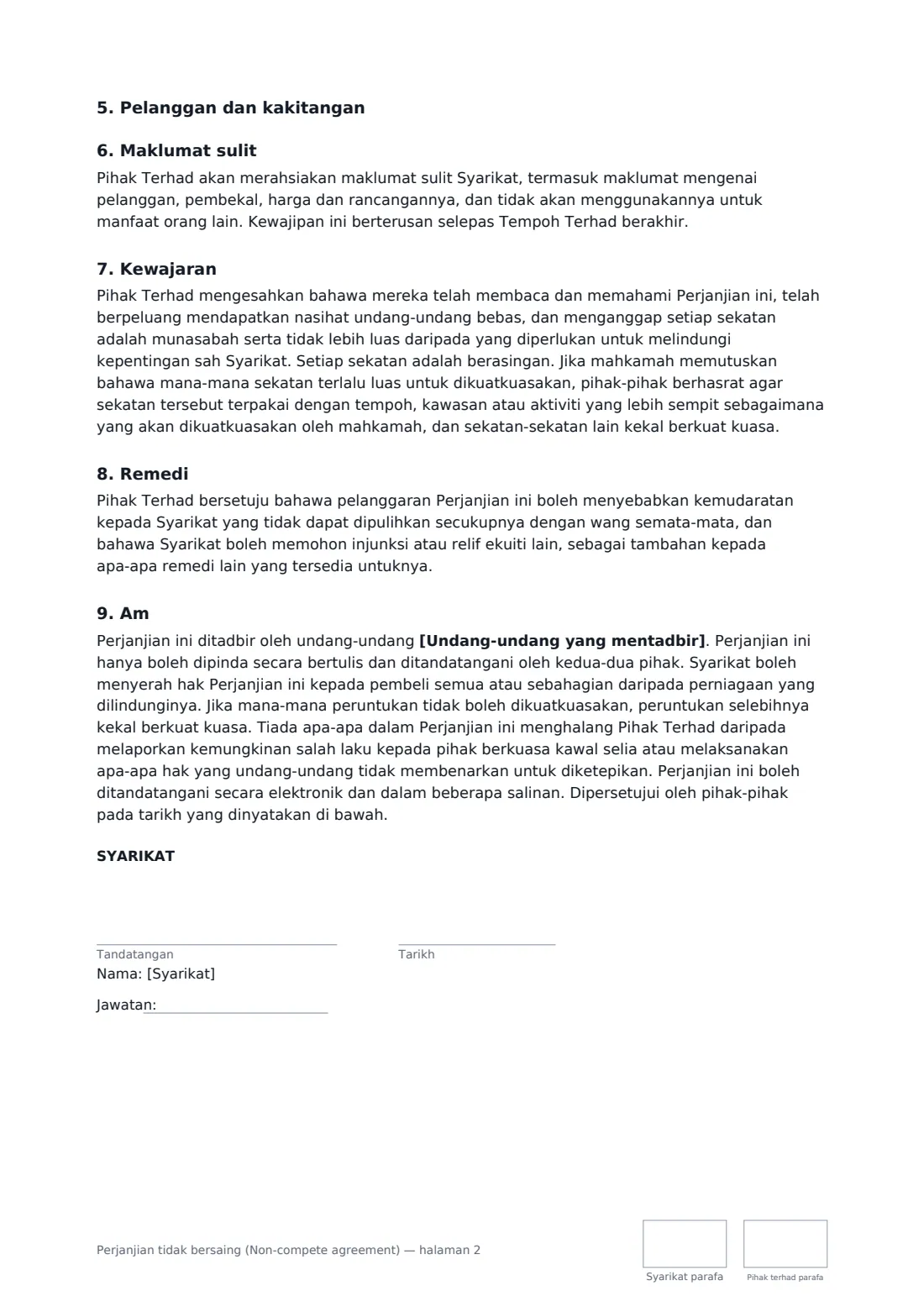 Perjanjian tidak bersaing (Non-compete agreement) — halaman 2 daripada 3