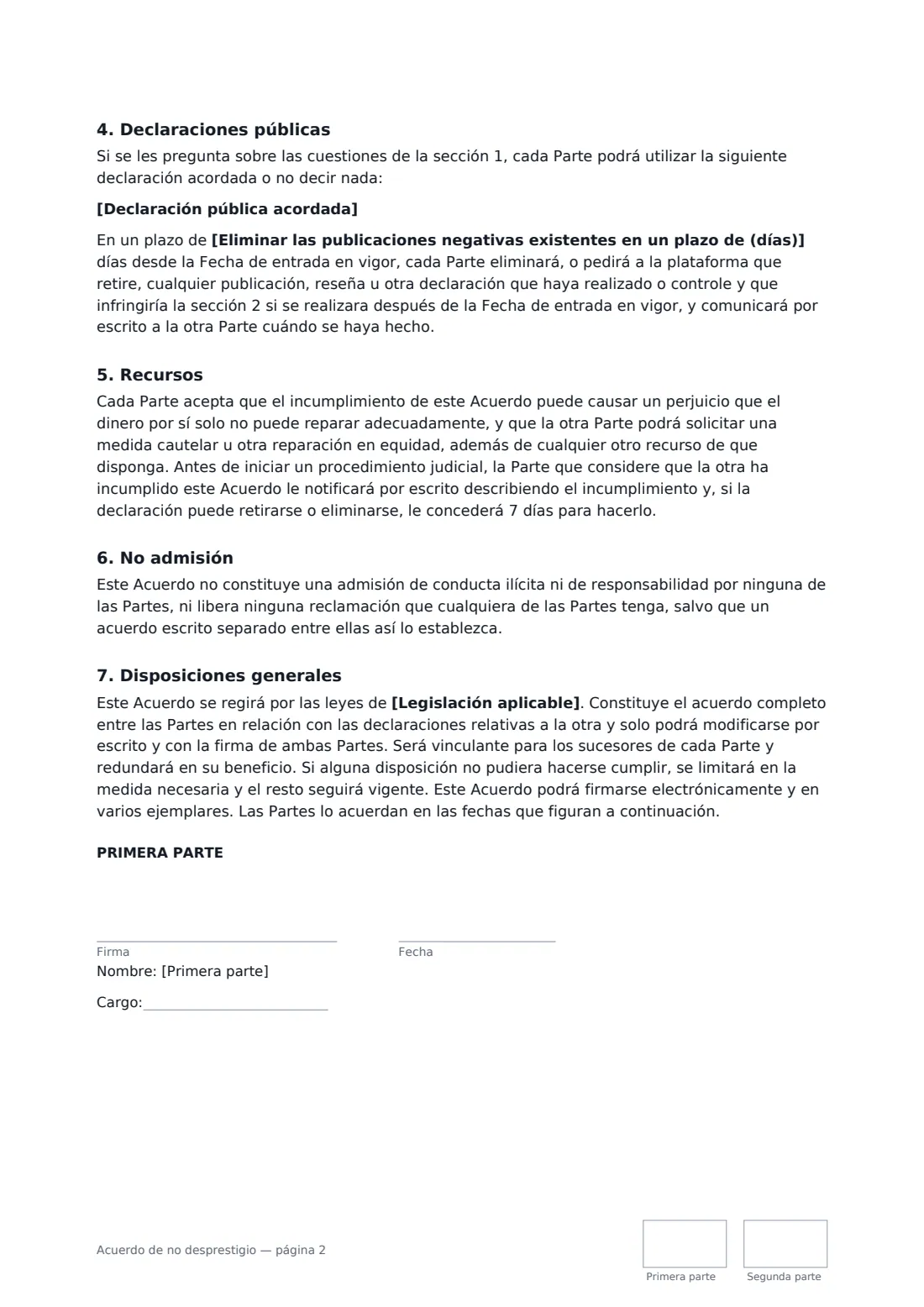 Acuerdo de no desprestigio: página 2 de 3