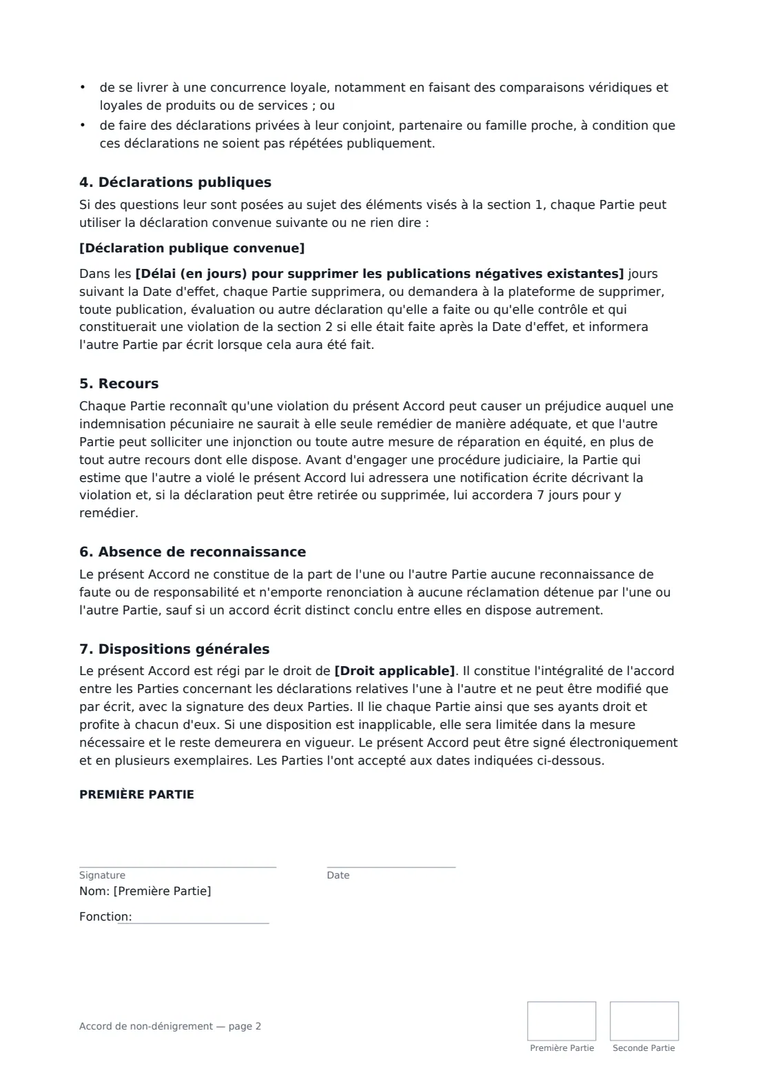 Accord de non-dénigrement — page 2 sur 3