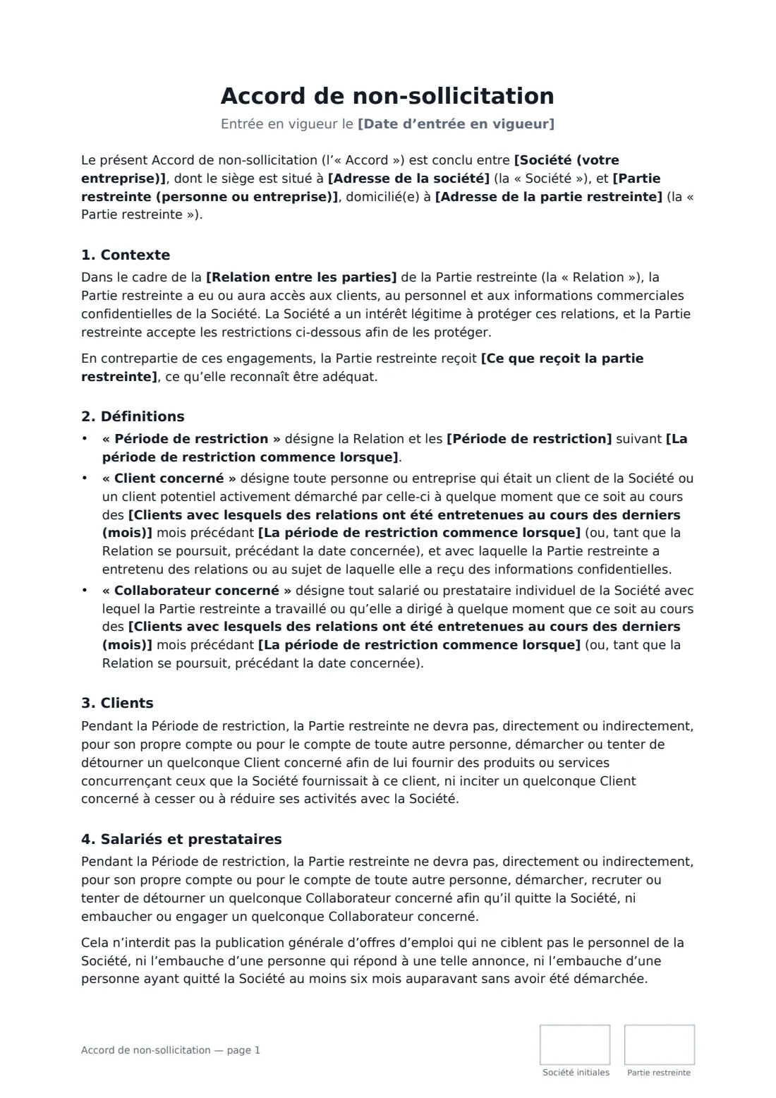 Accord de non-sollicitation — page 1 sur 2