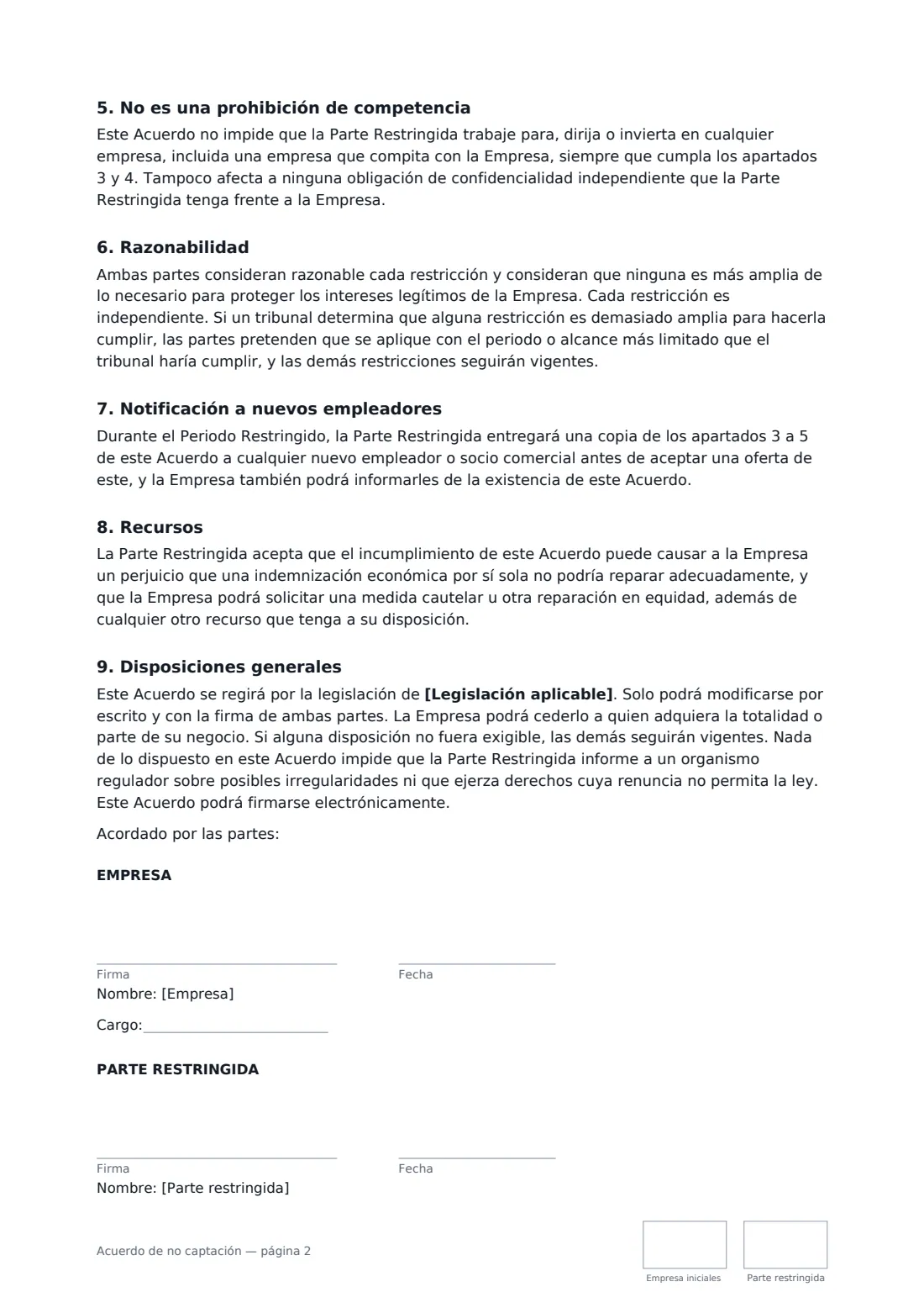 Acuerdo de no captación: página 2 de 2