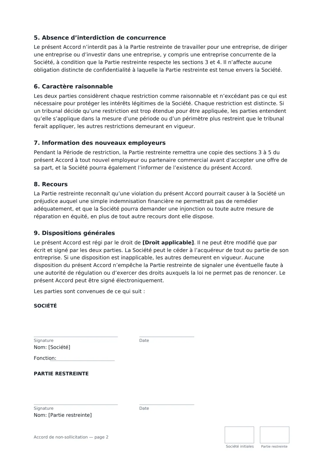 Accord de non-sollicitation — page 2 sur 2