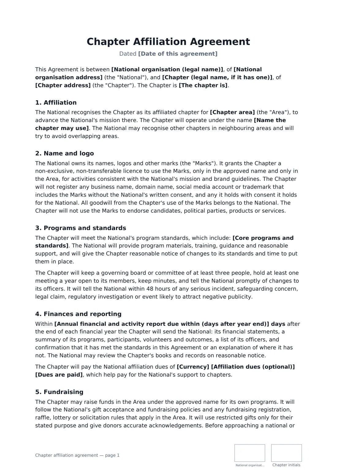 Chapter affiliation agreement — page 1 of 3