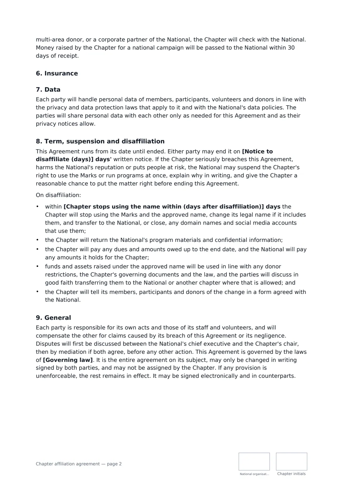 Chapter affiliation agreement — page 2 of 3