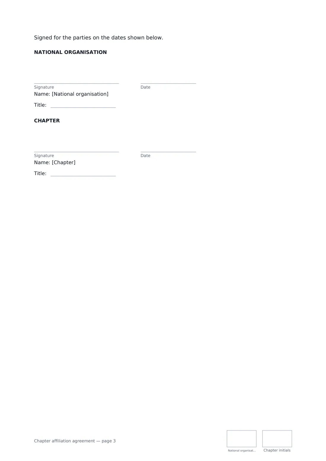 Chapter affiliation agreement — page 3 of 3
