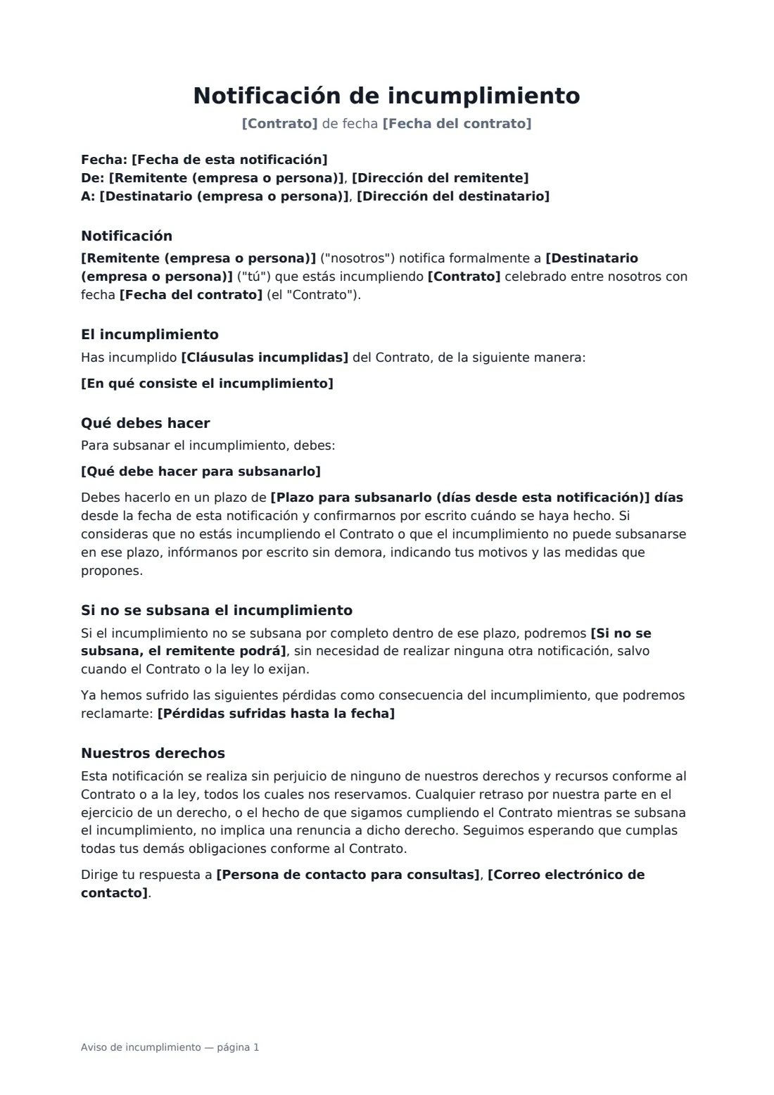 Aviso de incumplimiento: página 1 de 2