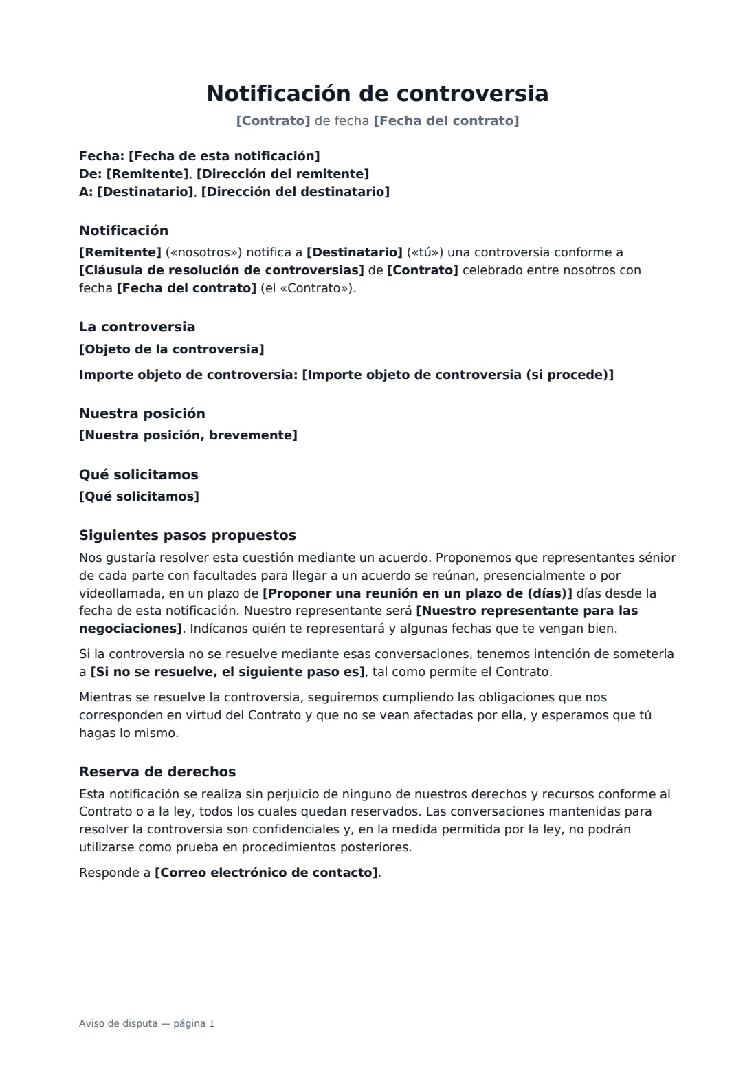Aviso de disputa: página 1 de 2