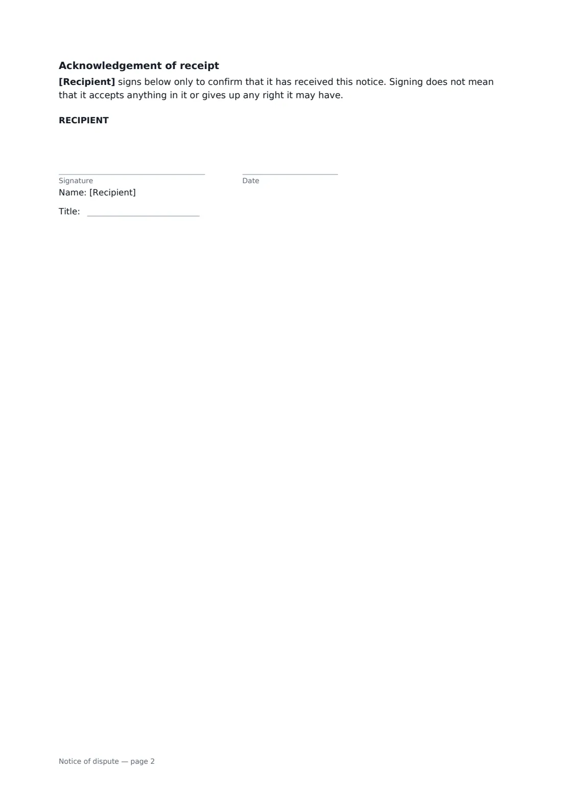 Notice of dispute — page 2 of 2