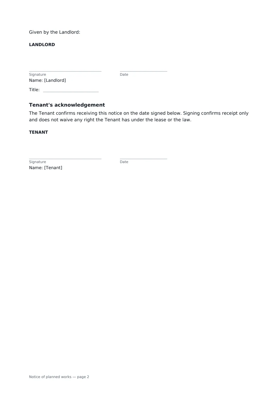 Notice of planned works — page 2 of 2