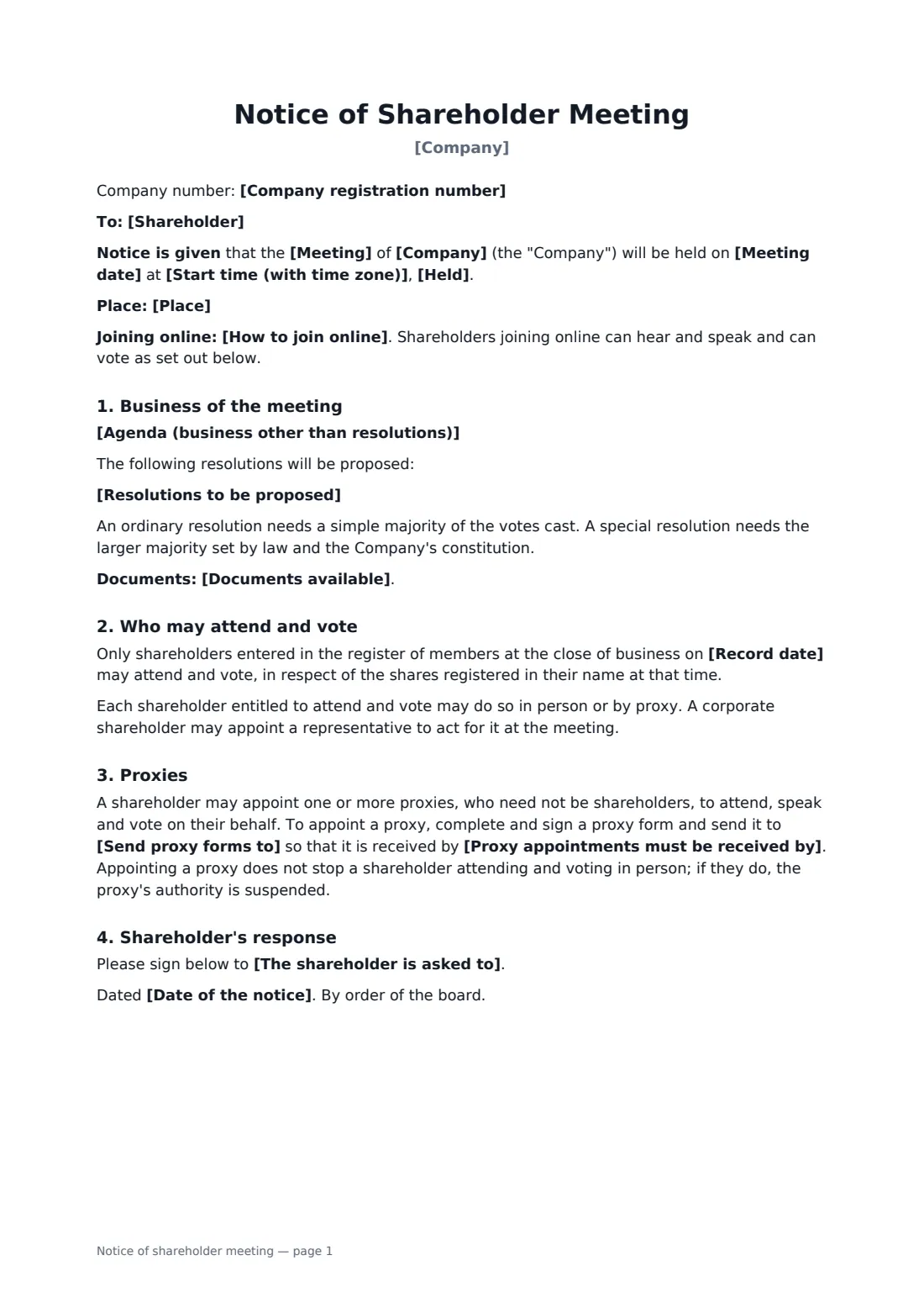 Notice of shareholder meeting — page 1 of 2