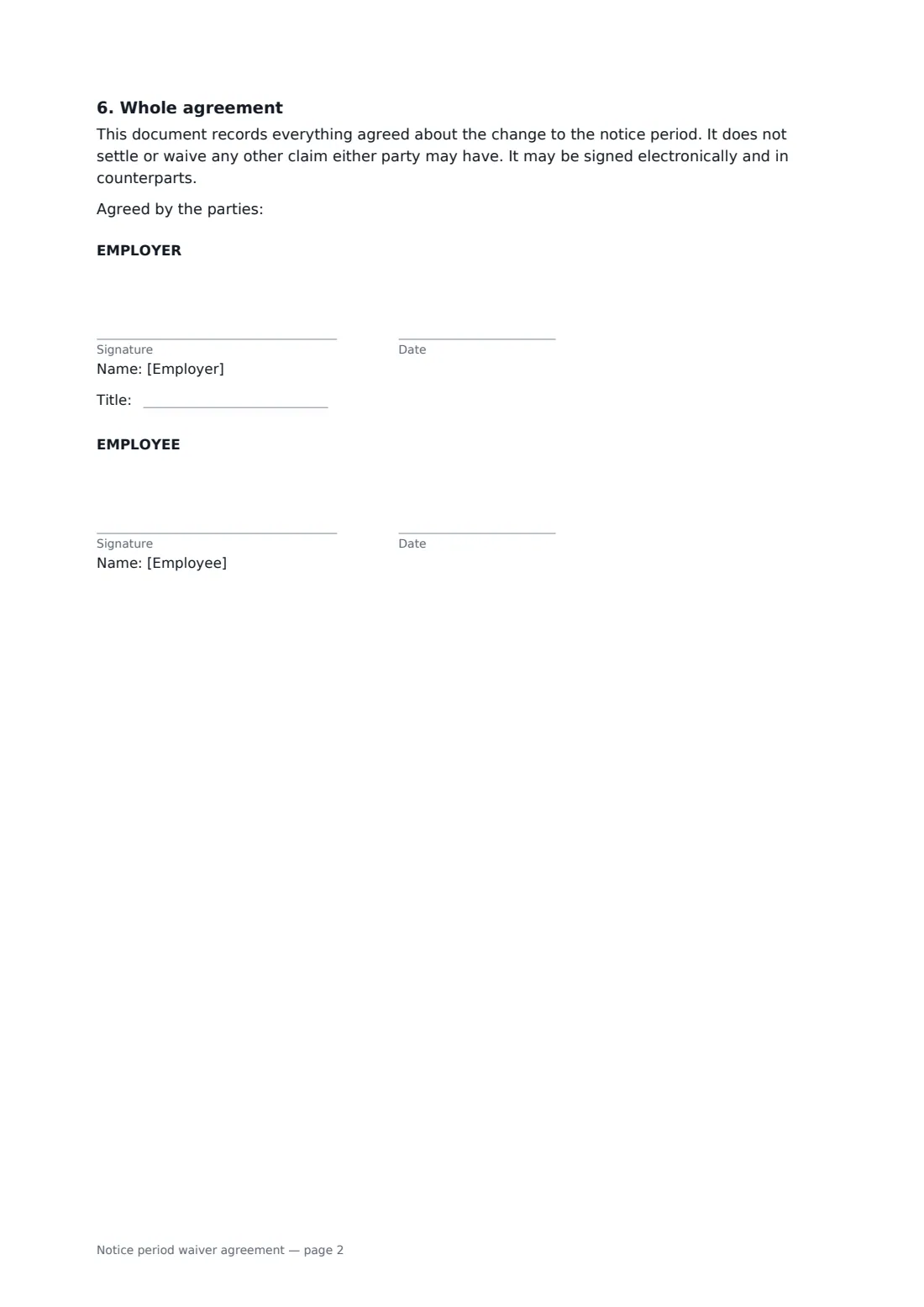 Notice period waiver agreement — page 2 of 2