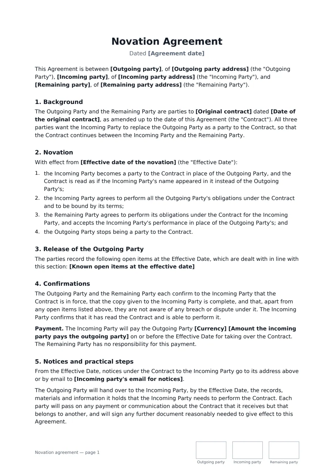 Novation agreement — page 1 of 2