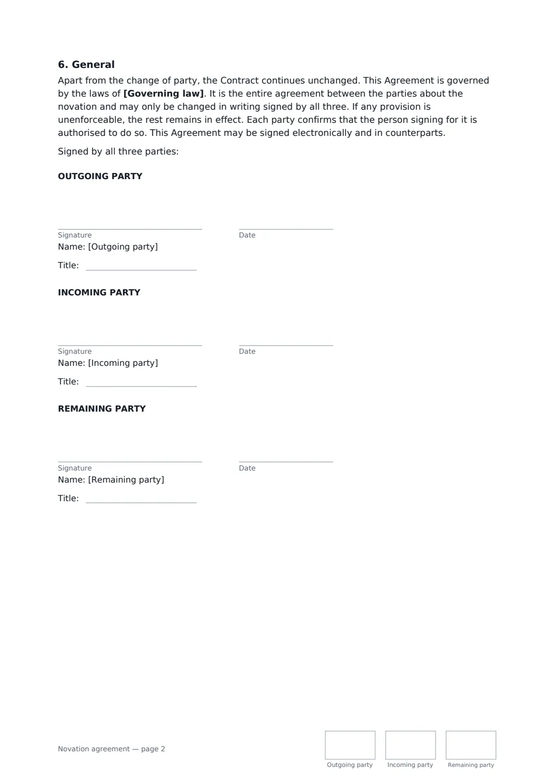 Novation agreement — page 2 of 2