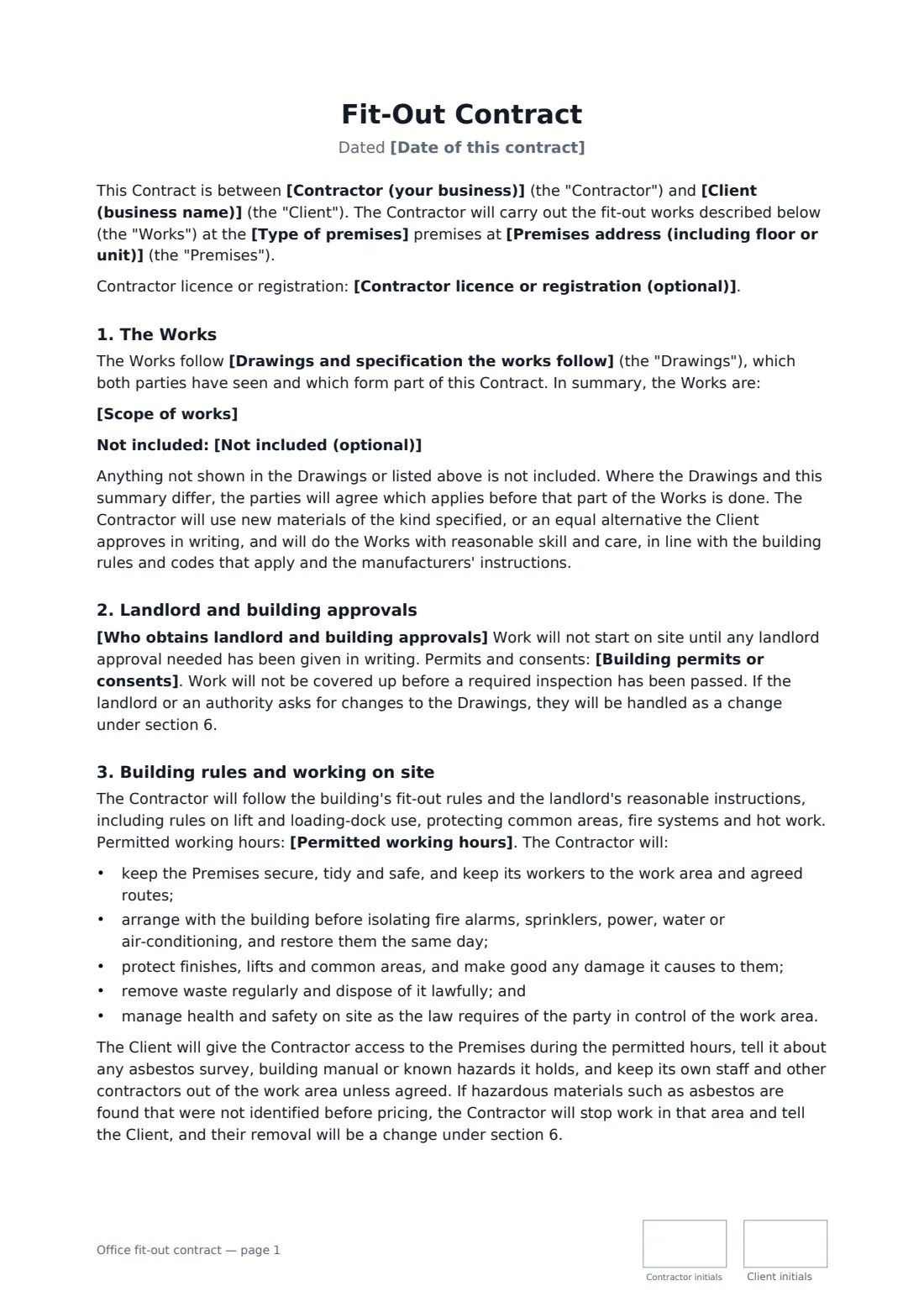 Office fit-out contract — page 1 of 3