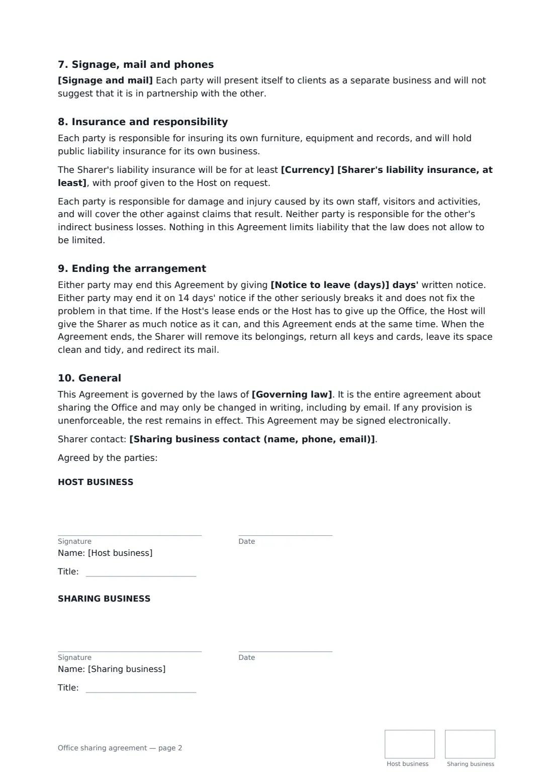 Office sharing agreement — page 2 of 2