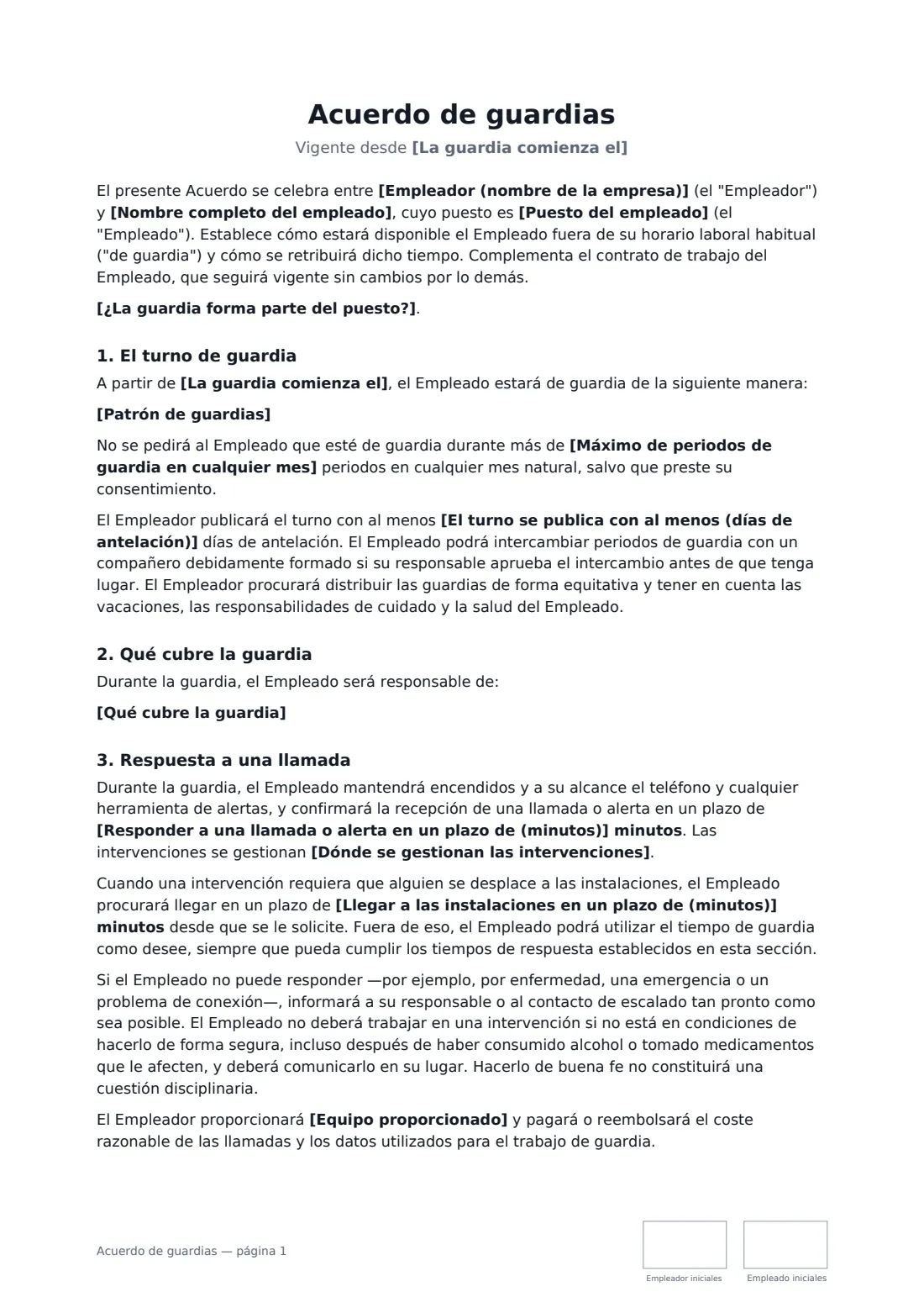 Acuerdo de guardias: página 1 de 3