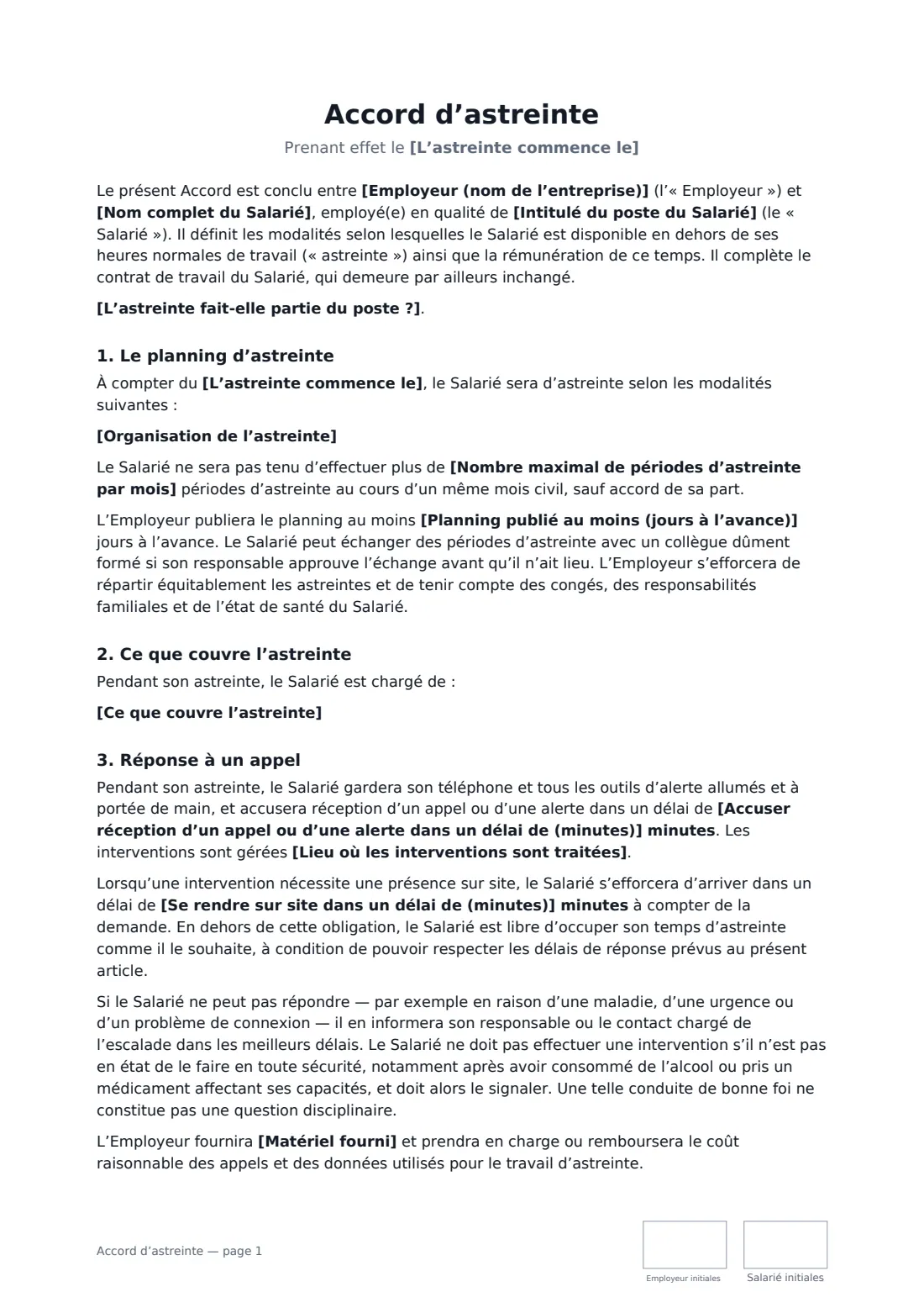 Accord d’astreinte — page 1 sur 3