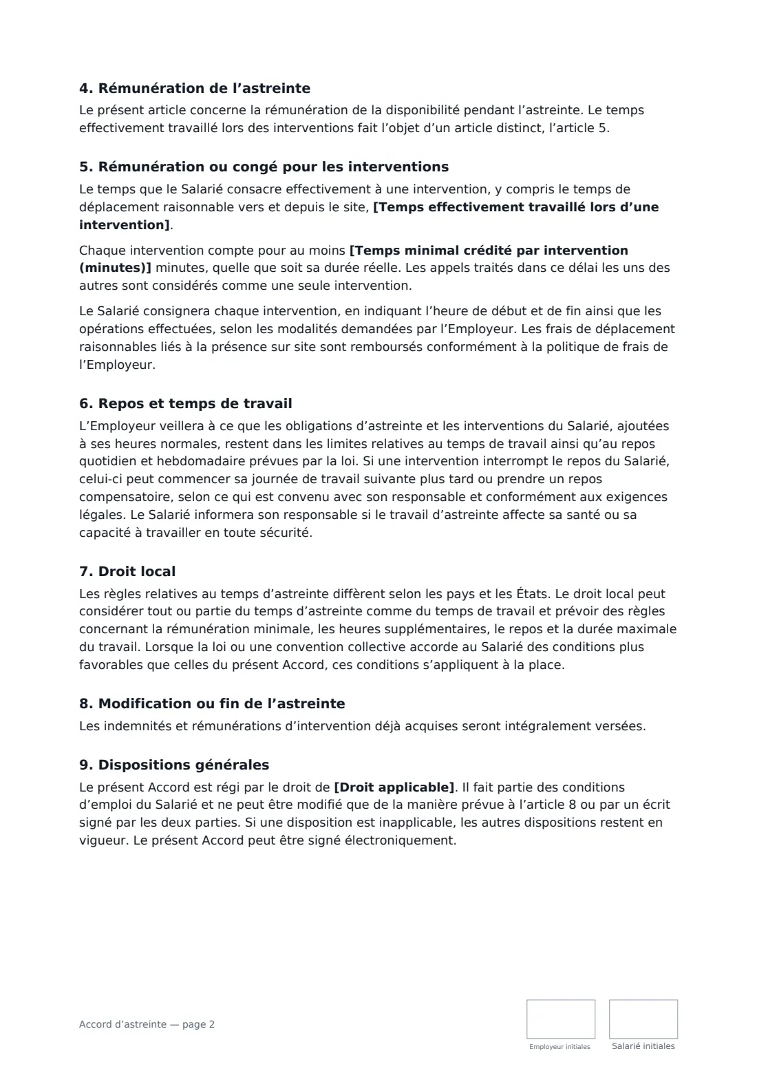 Accord d’astreinte — page 2 sur 3