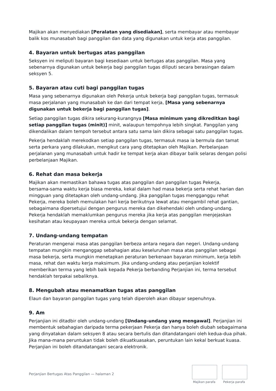 Perjanjian Bertugas Atas Panggilan — halaman 2 daripada 3