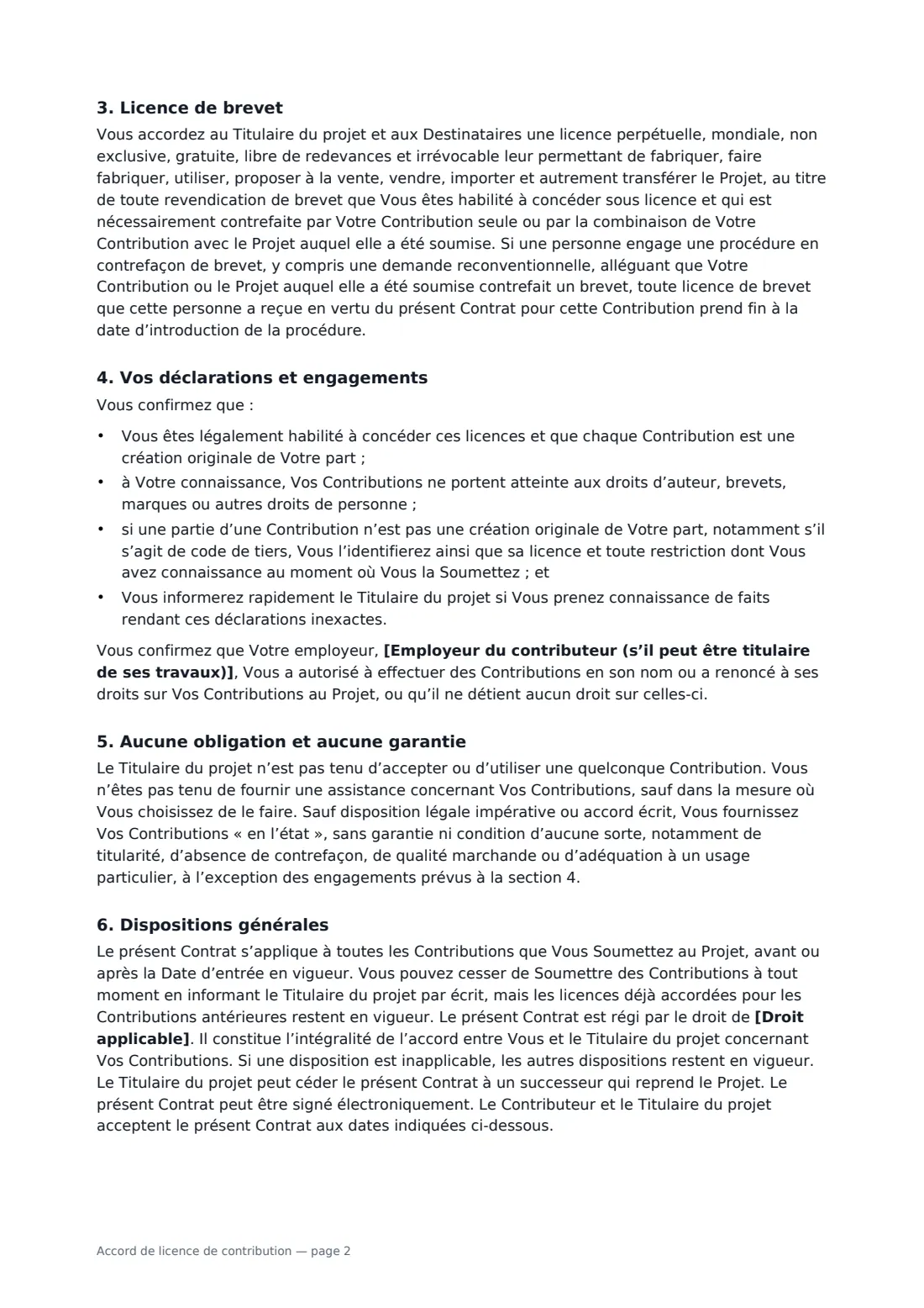 Accord de licence de contribution — page 2 sur 3