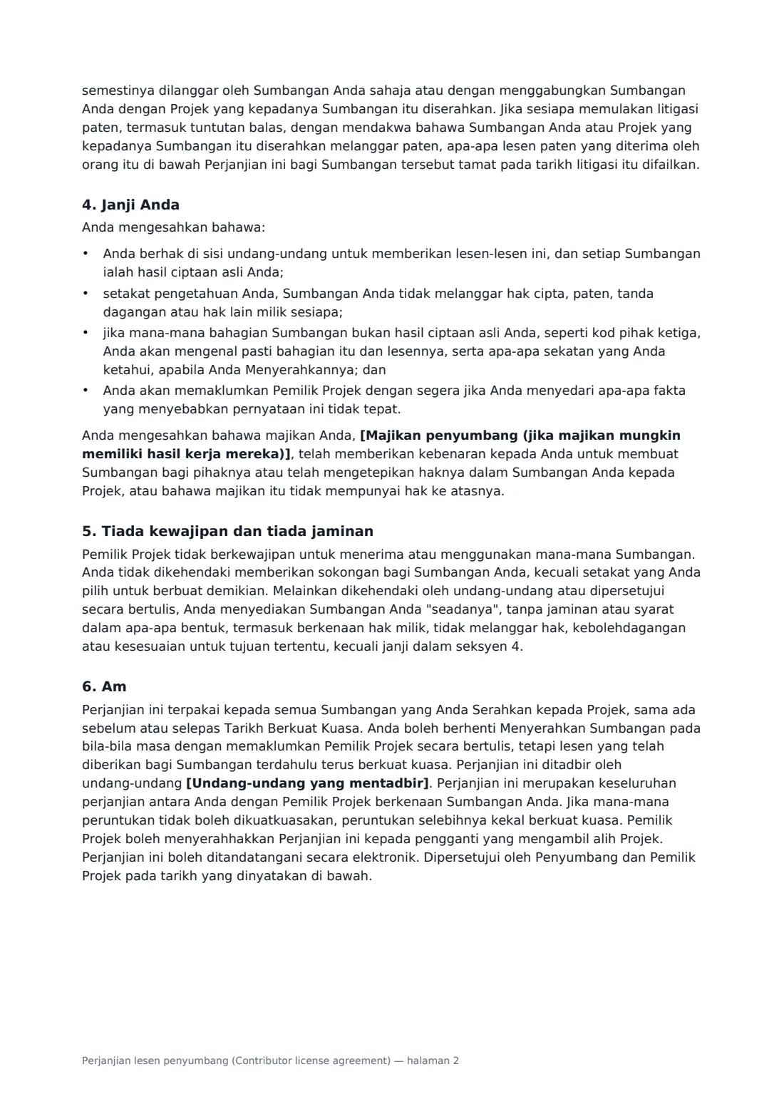 Perjanjian lesen penyumbang (Contributor license agreement) — halaman 2 daripada 3
