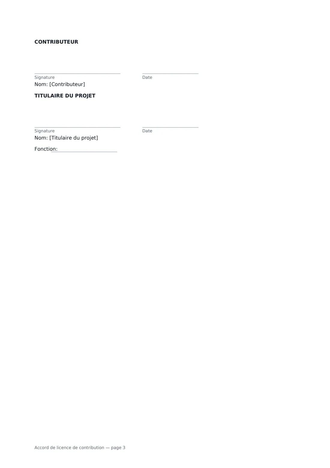Accord de licence de contribution — page 3 sur 3