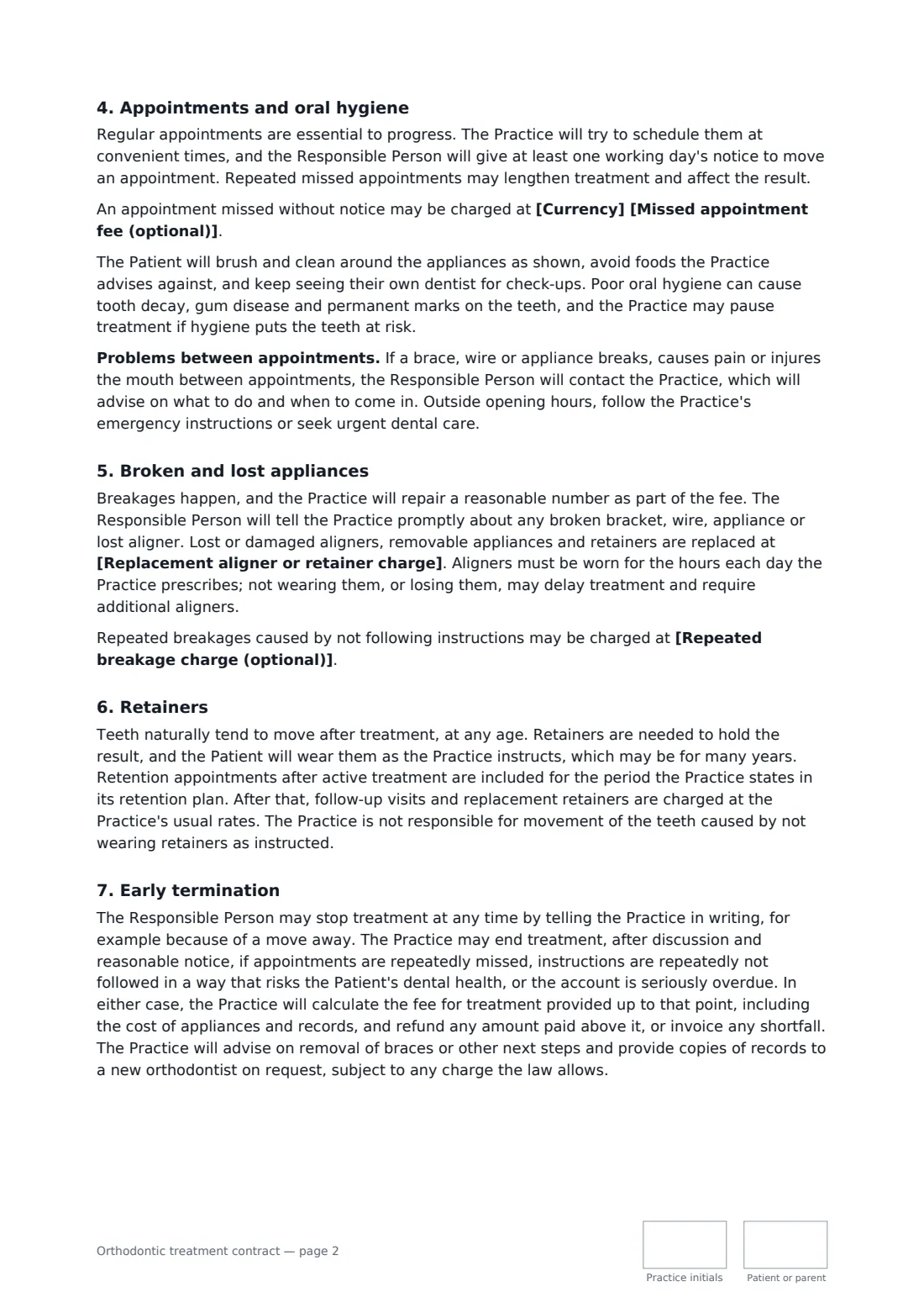 Orthodontic treatment contract — page 2 of 3