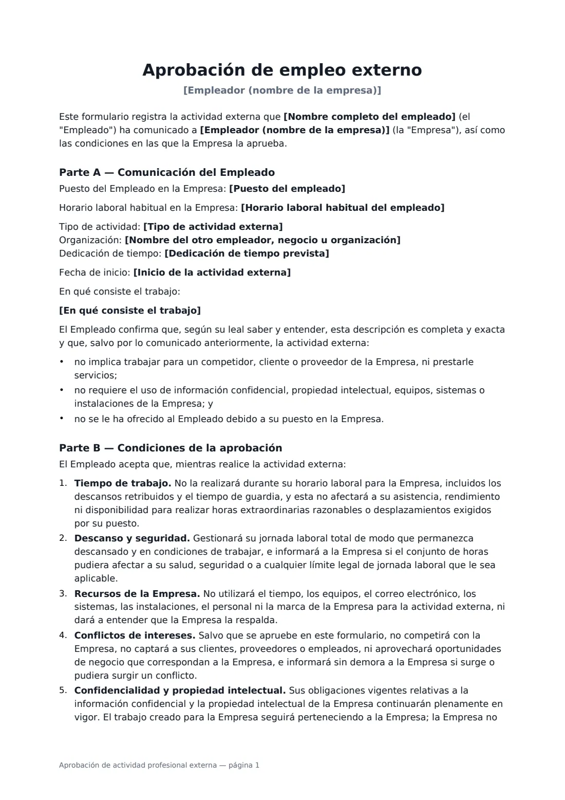 Aprobación de actividad profesional externa: página 1 de 2