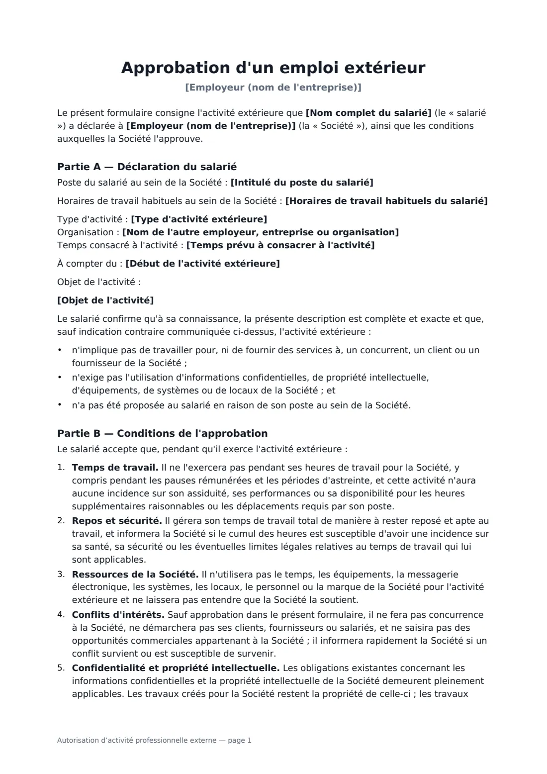 Autorisation d’activité professionnelle externe — page 1 sur 2