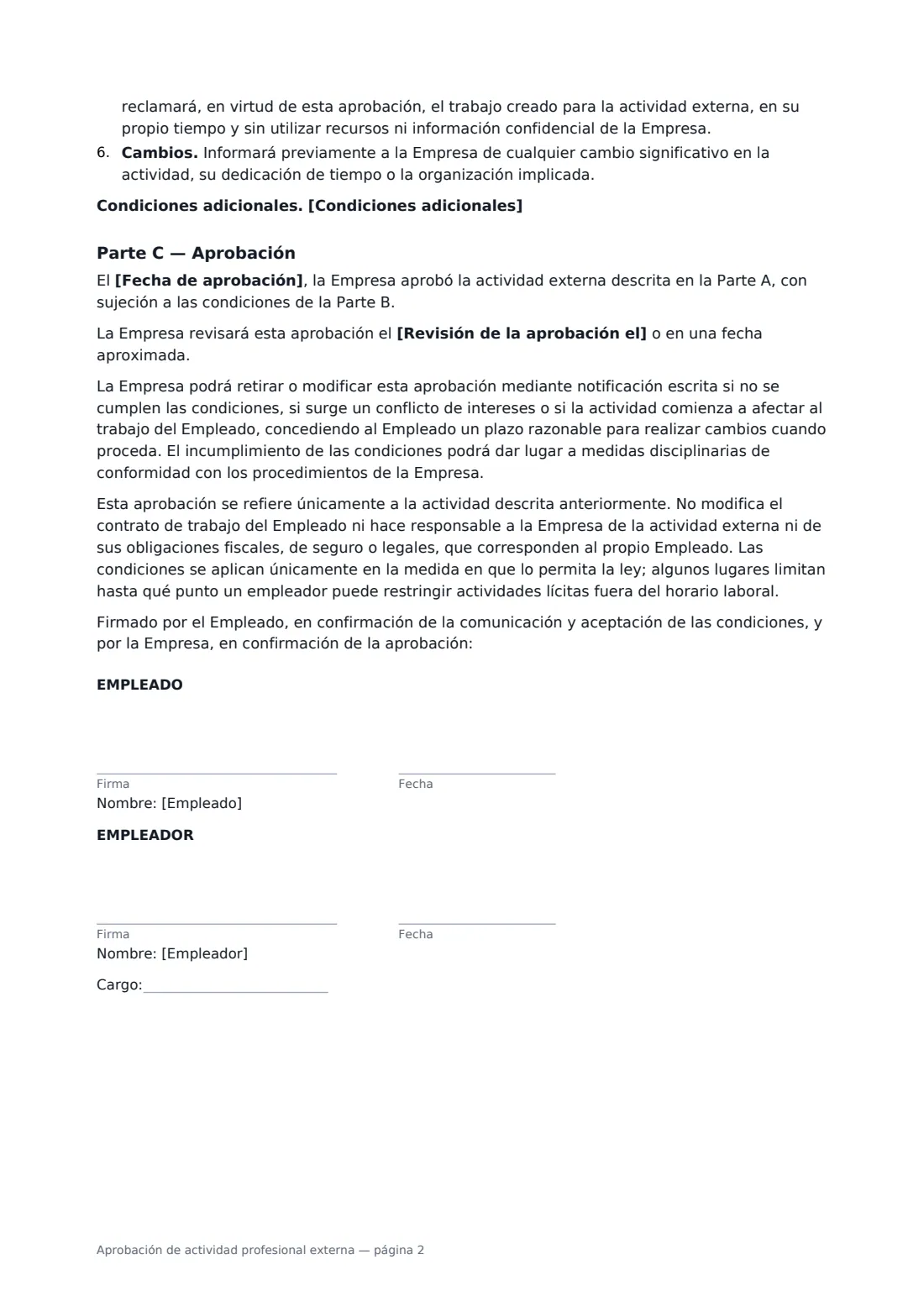 Aprobación de actividad profesional externa: página 2 de 2